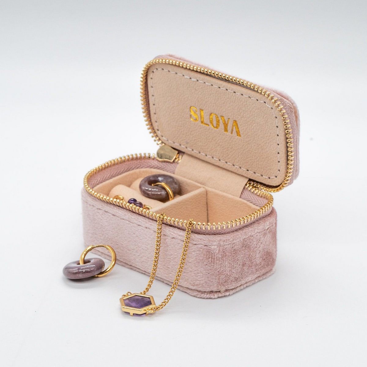 SLOYA Mini boîte à bijoux velours rose pêche