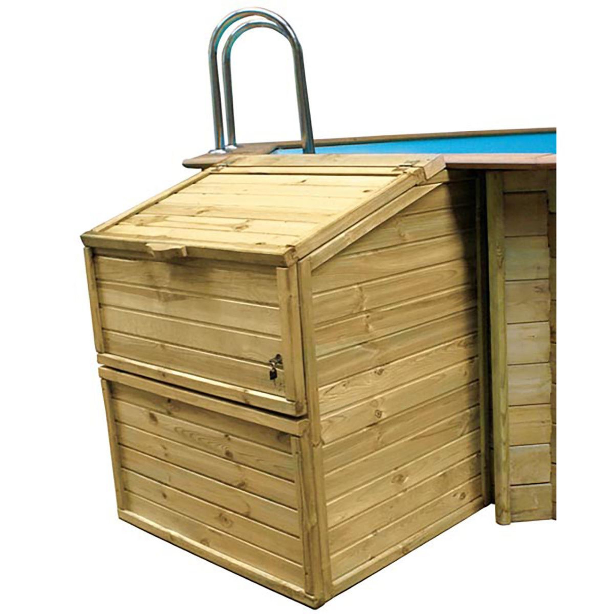 GRE Coffre filtration bois pour piscine - H. 1-46m