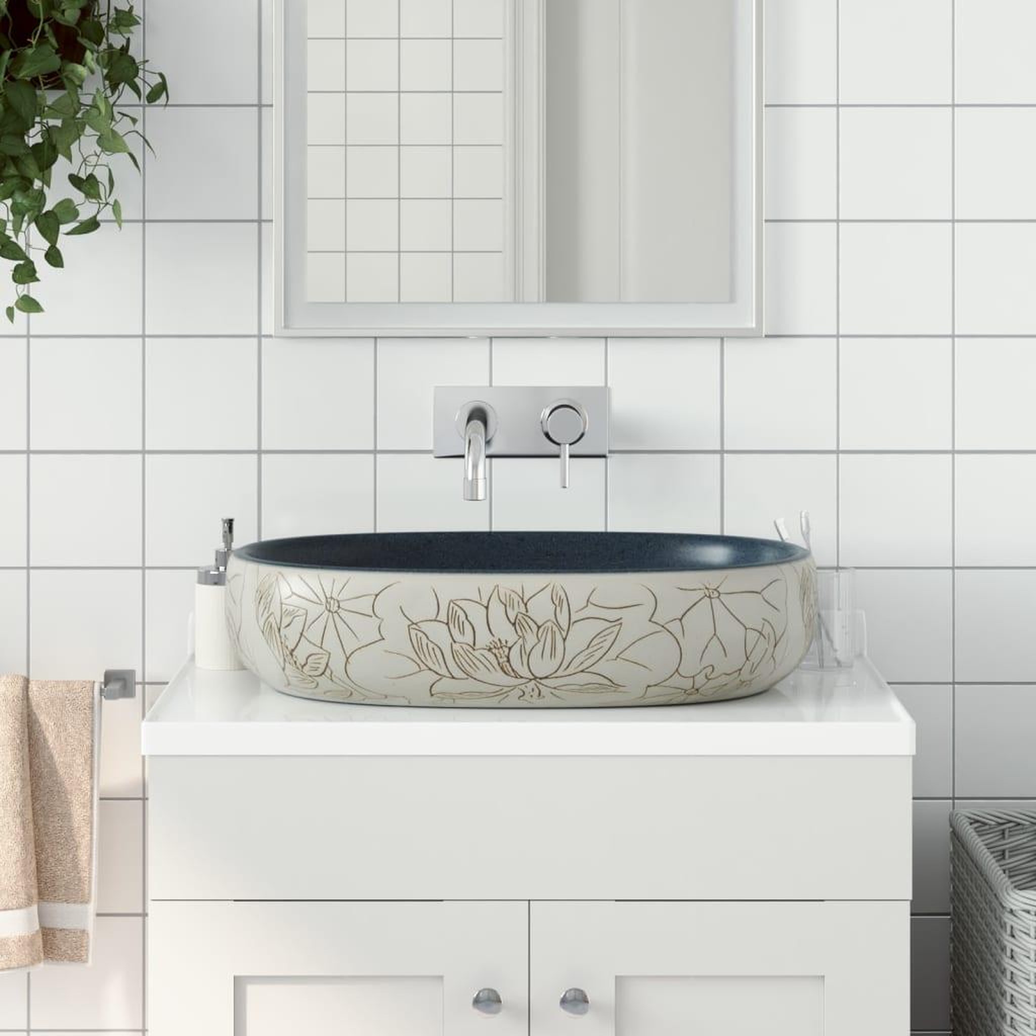 VIDAXL Vasque a poser sable et bleu ovale 59x40x14 cm ceramique