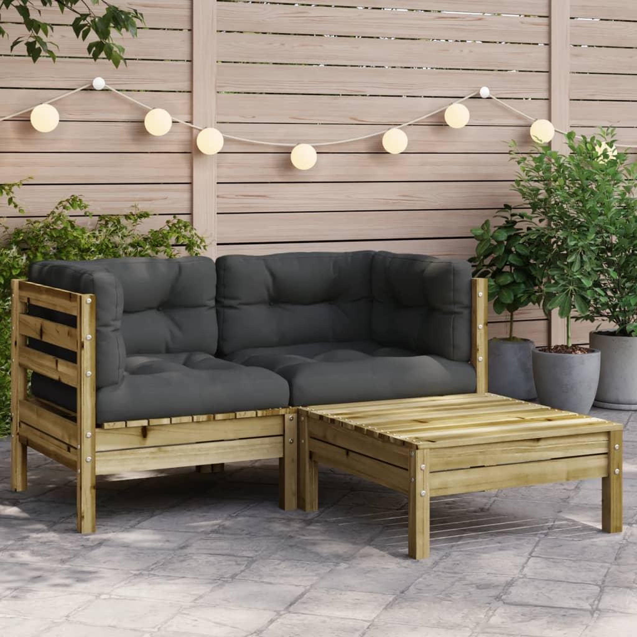 VIDAXL Canape de jardin avec coussins et repose-pied 2 places
