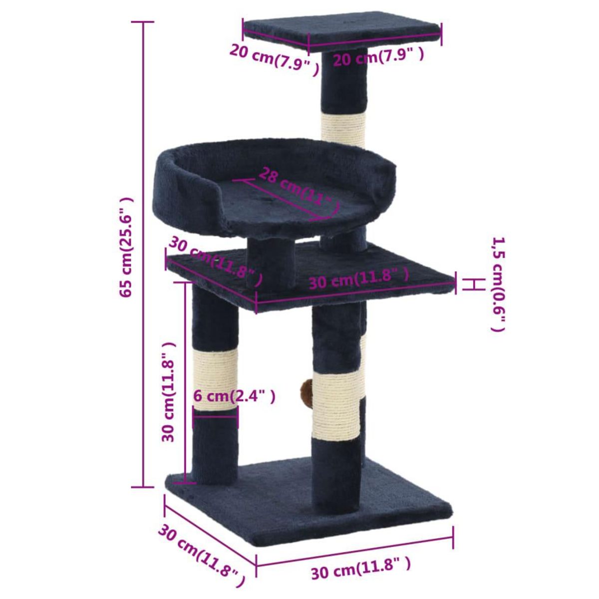 VIDAXL Arbre a chat avec griffoirs en sisal 65 cm Bleu