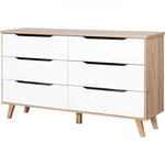 MARKET24 Commode 6 tiroirs - En panneaux de particules - Décor chene et blanc - Contemporain - L 154 x P 42 x H 86 cm