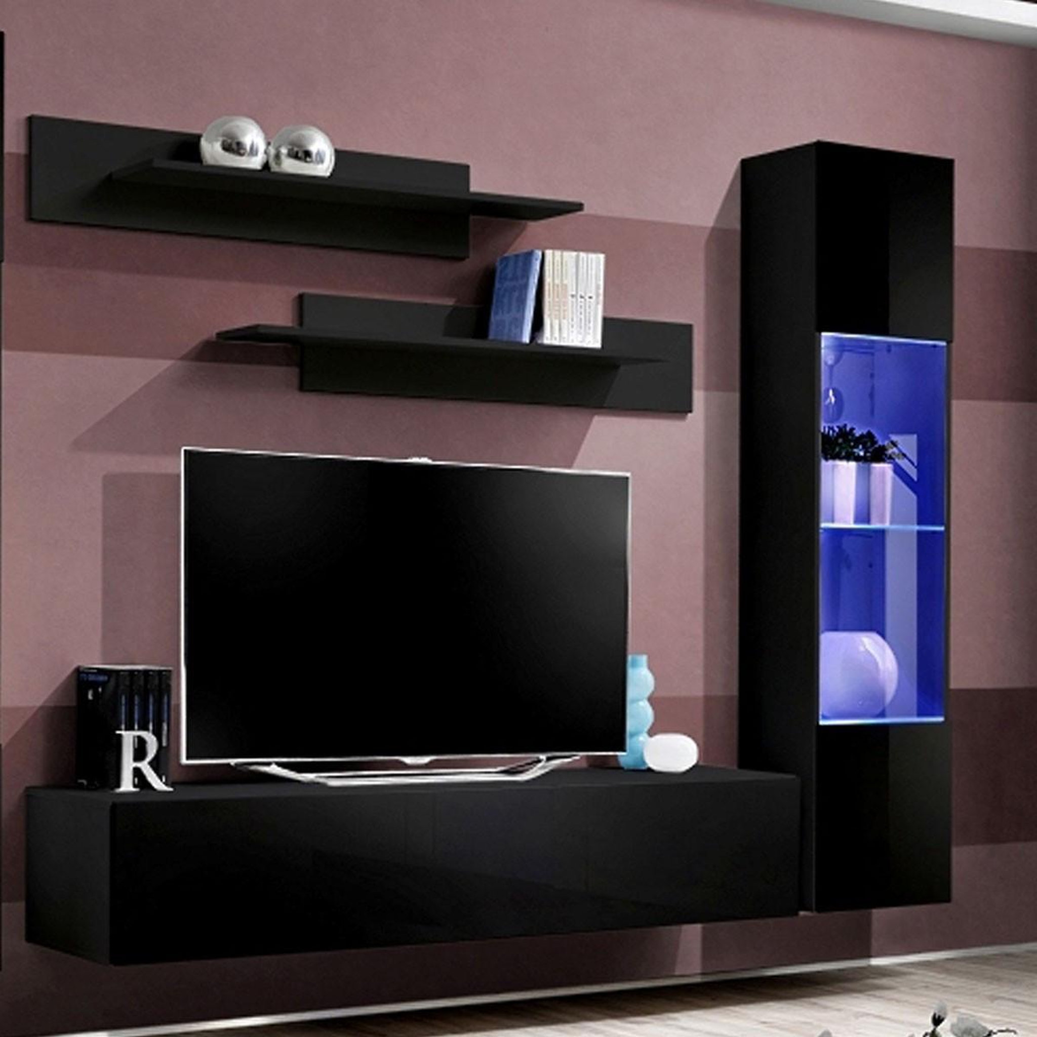 Voir la diapositive 3 : Paris Prix Ensemble meuble tv mural  fly a3  260cm noir