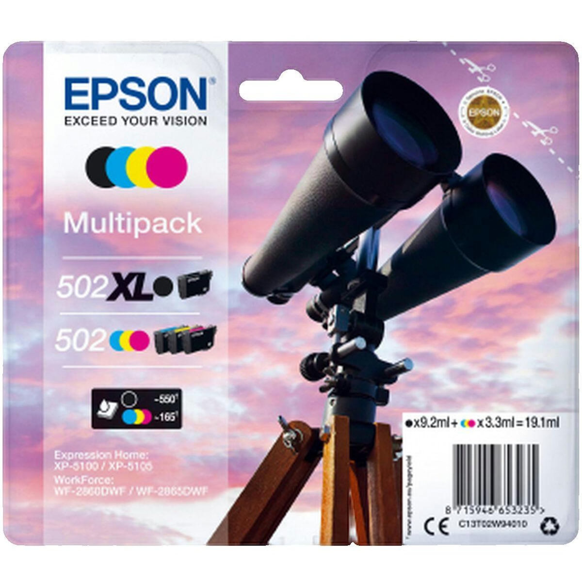 Epson Cartouches d'encre Epson 502/502XL Multipack - 4 pièces - Noir, Cyan, Magenta, Jaune