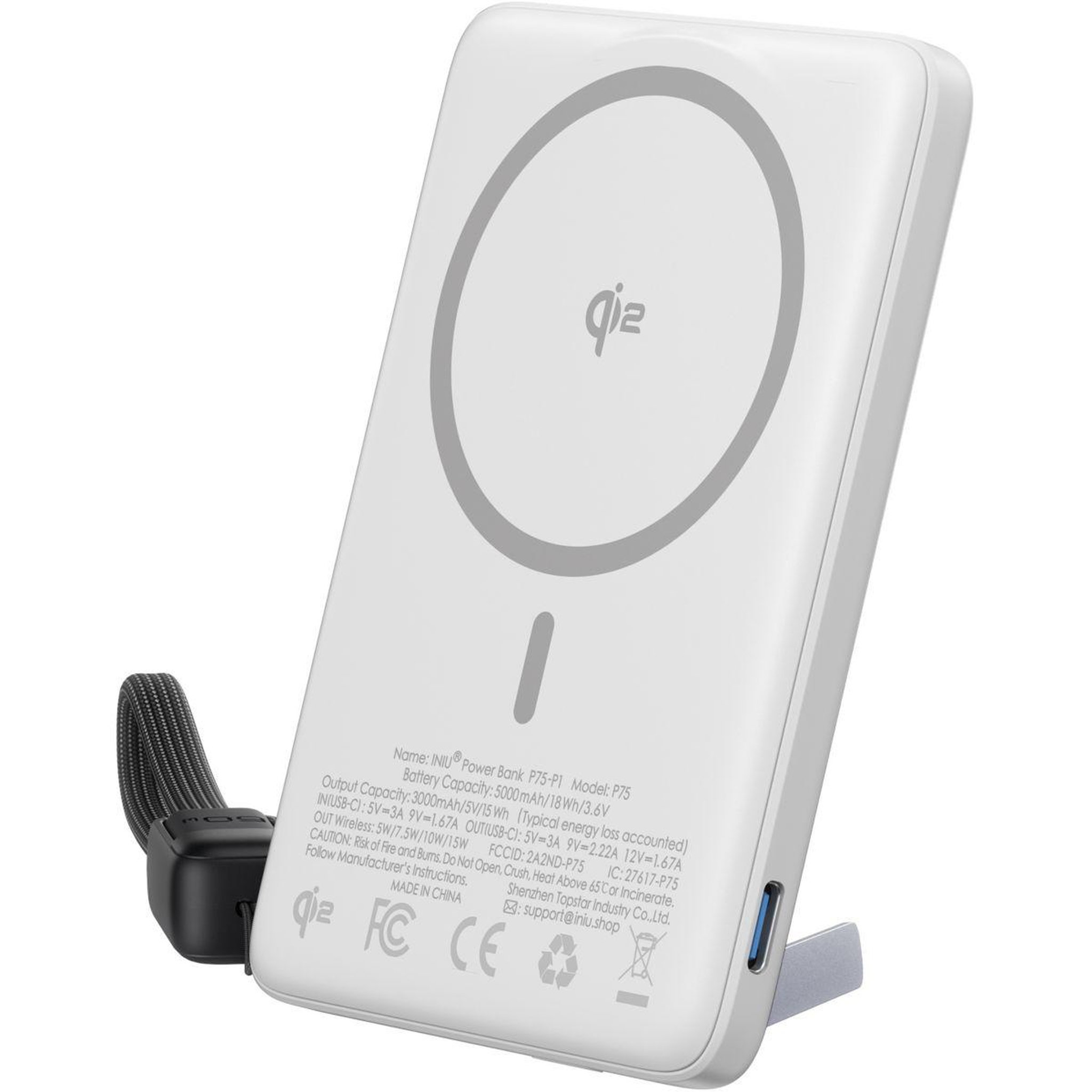 Voir la diapositive 2 : INIU Batterie externe 5 000 mAh MagPro slim blanc