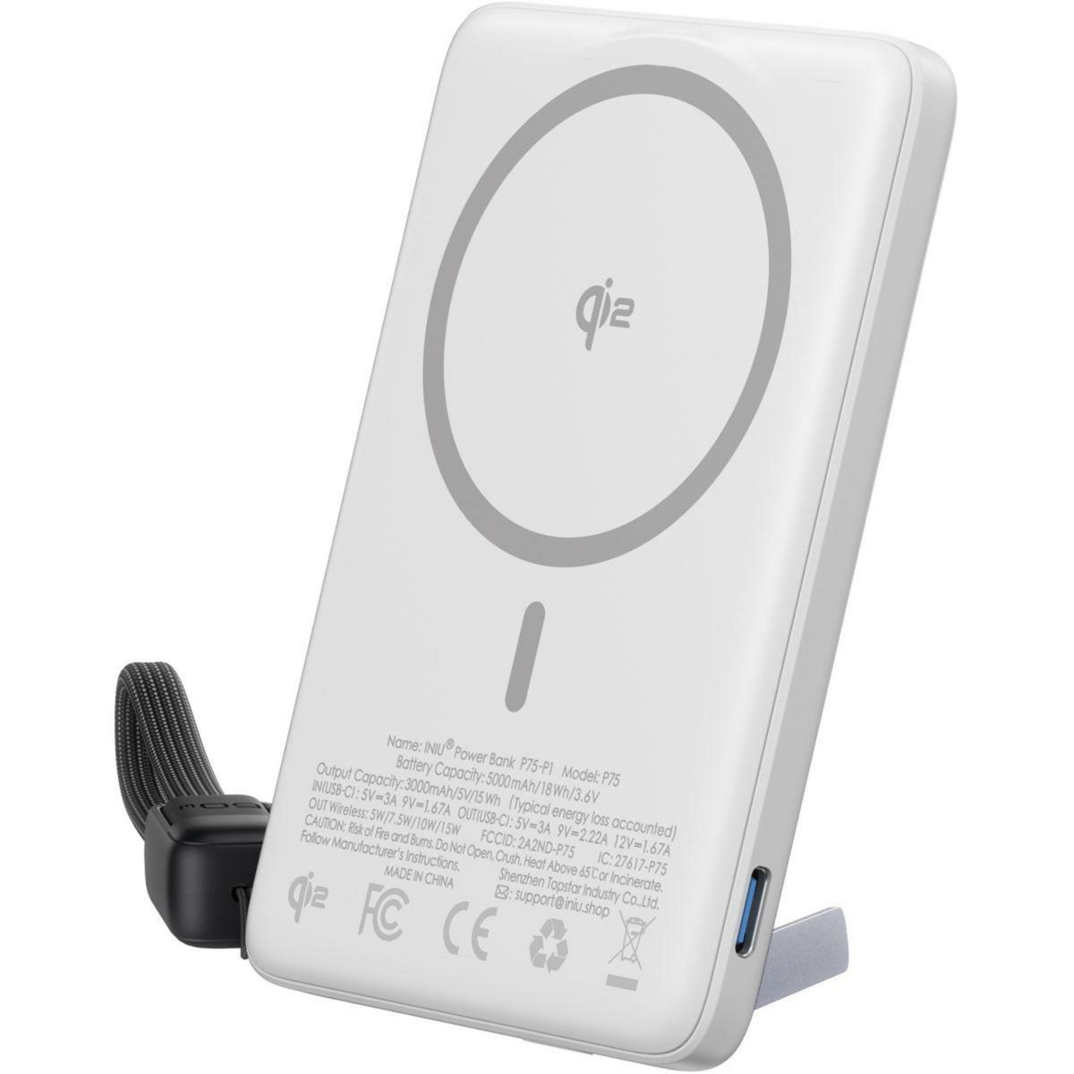 INIU Batterie externe 5 000 mAh MagPro slim blanc