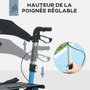Voir la diapositive 5 : HOMCOM Déambulateur 4 roues - pliable, léger - assise, dossier, hauteur poignées réglable, freins à main - sacoche rangement - alu. bleu noir