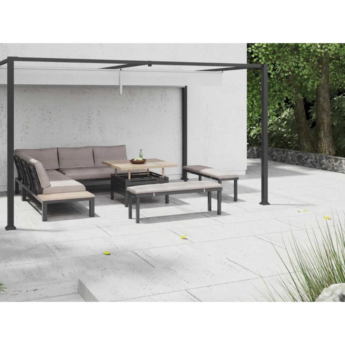 JARDIDECO Salon de jardin Lanza Taupe en aluminium - 7 places - Jardideco