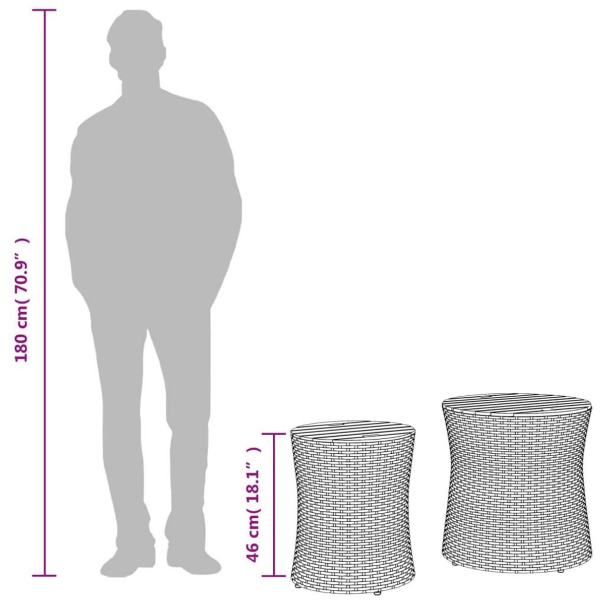 VIDAXL Tables d'appoint de jardin 2 pcs dessus en bois gris poly rotin