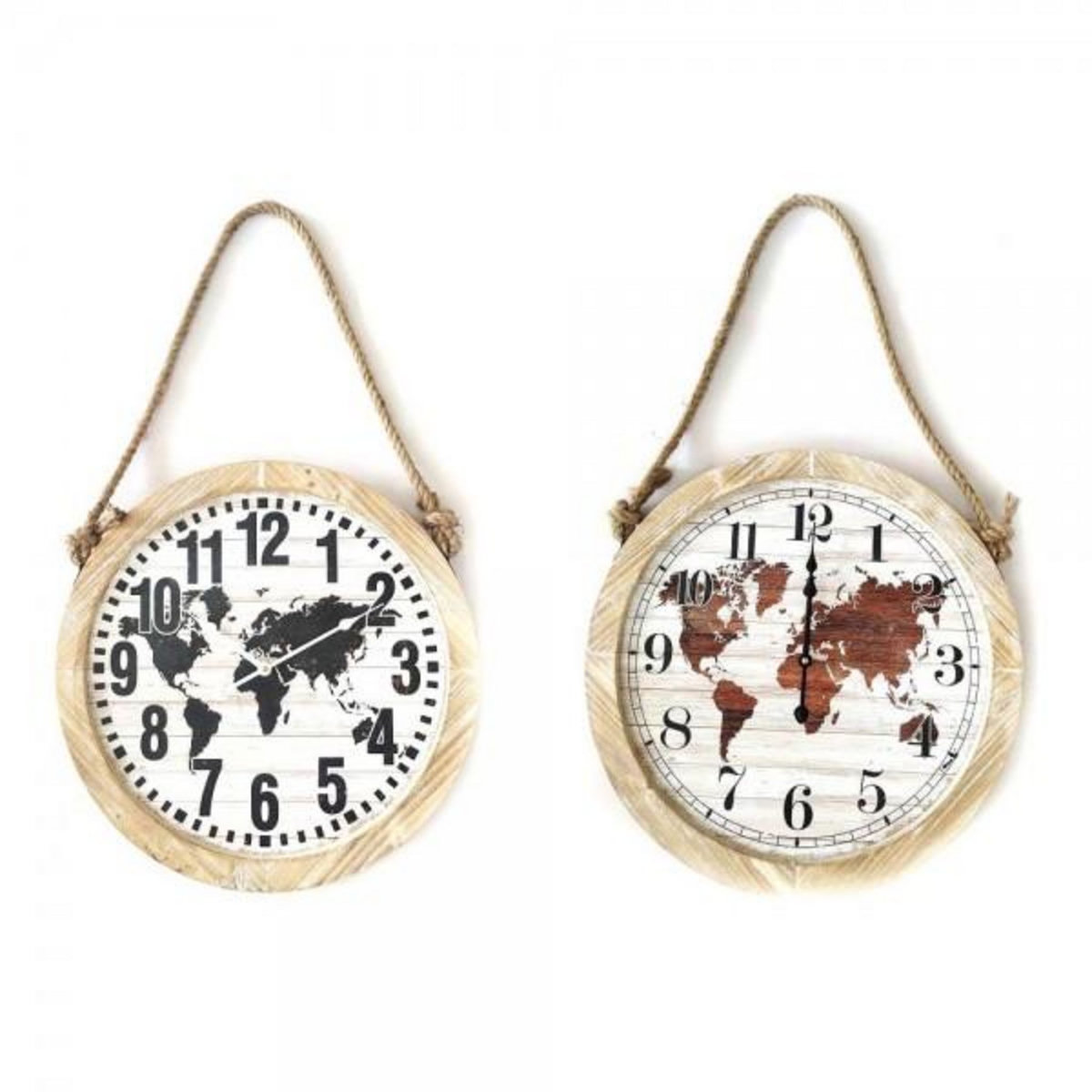 AAAAA Horloge Murale DKD Home Decor Noir Marron Corde Bois MDF Mappemonde (2 pcs) (50 x 4 x 50 cm)