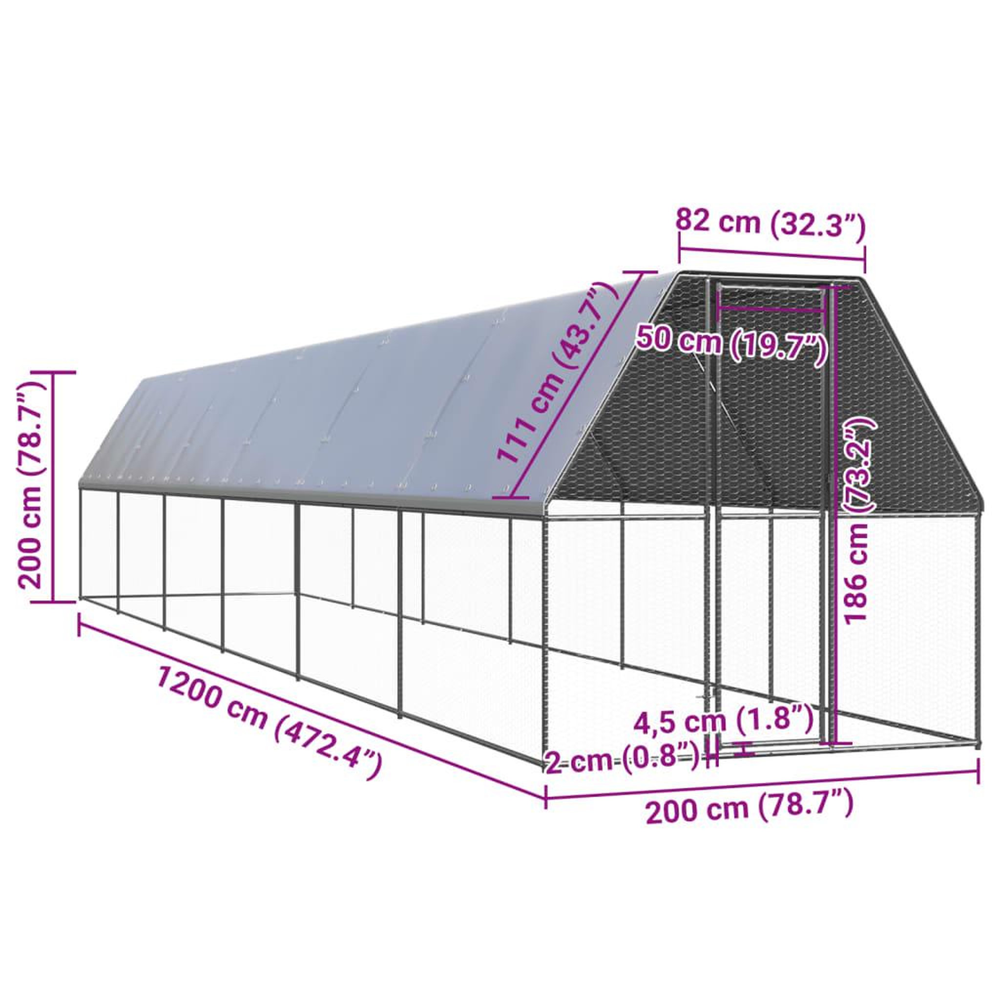 Voir la diapositive 6 : VIDAXL Poulailler d'exterieur 2x12x2 m Acier galvanise