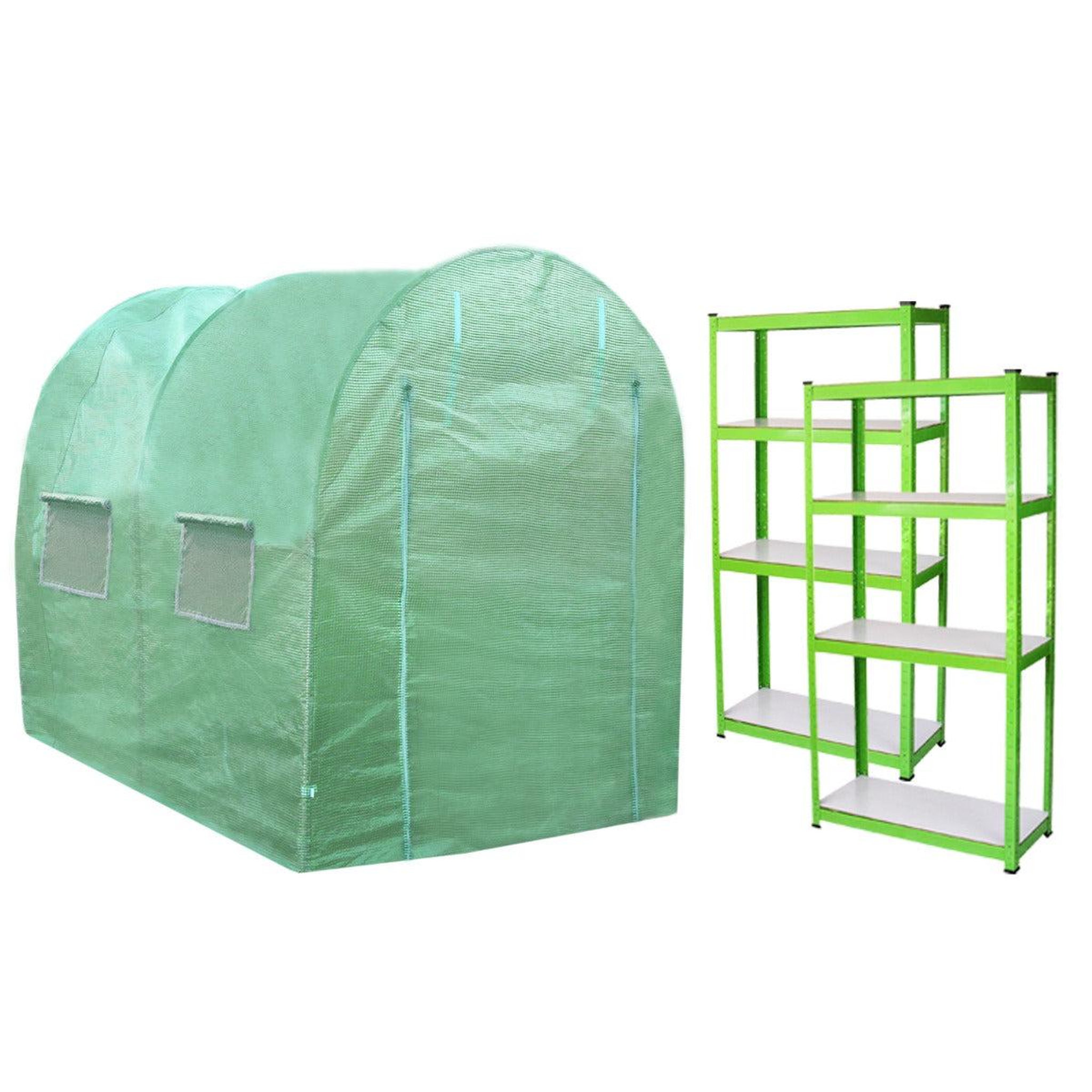 Monster Serre Polytunnel 25mm avec Étagères. Coloris disponibles : Vert