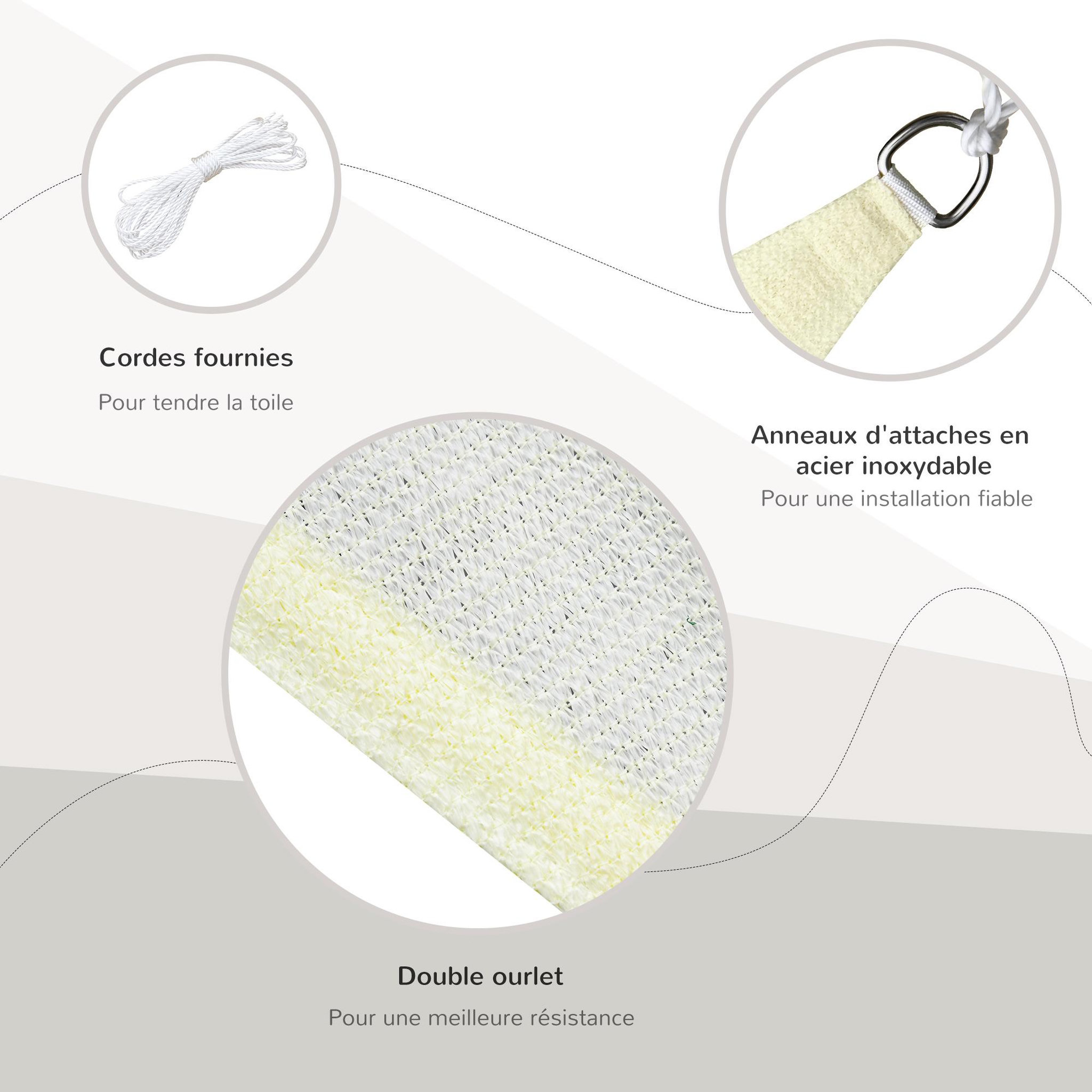 Voir la diapositive 4 : OUTSUNNY Voile d'ombrage triangulaire grande taille 3 x 3 x 3 m polyéthylène haute densité résistant aux UV coloris crème