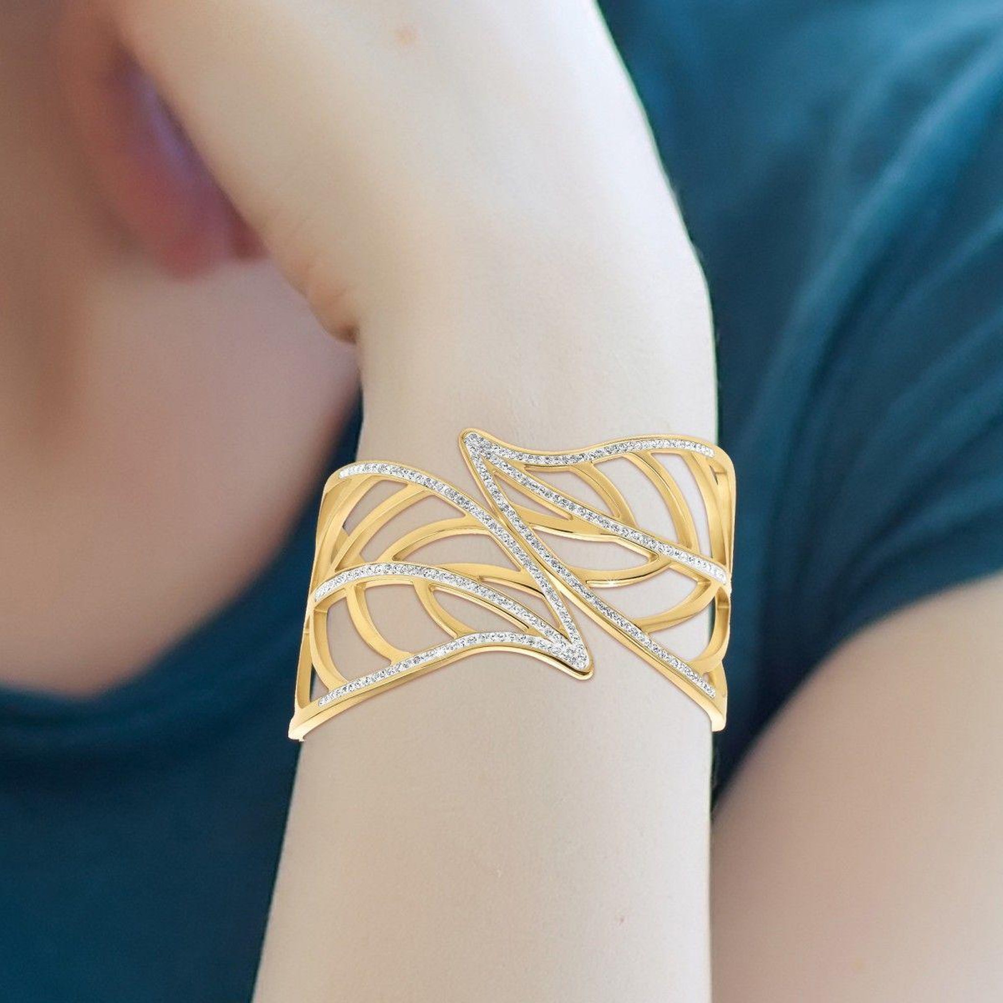 Voir la diapositive 2 : SC BOHEME Bracelet feuille par SC Bohème orné de cristaux scintillants