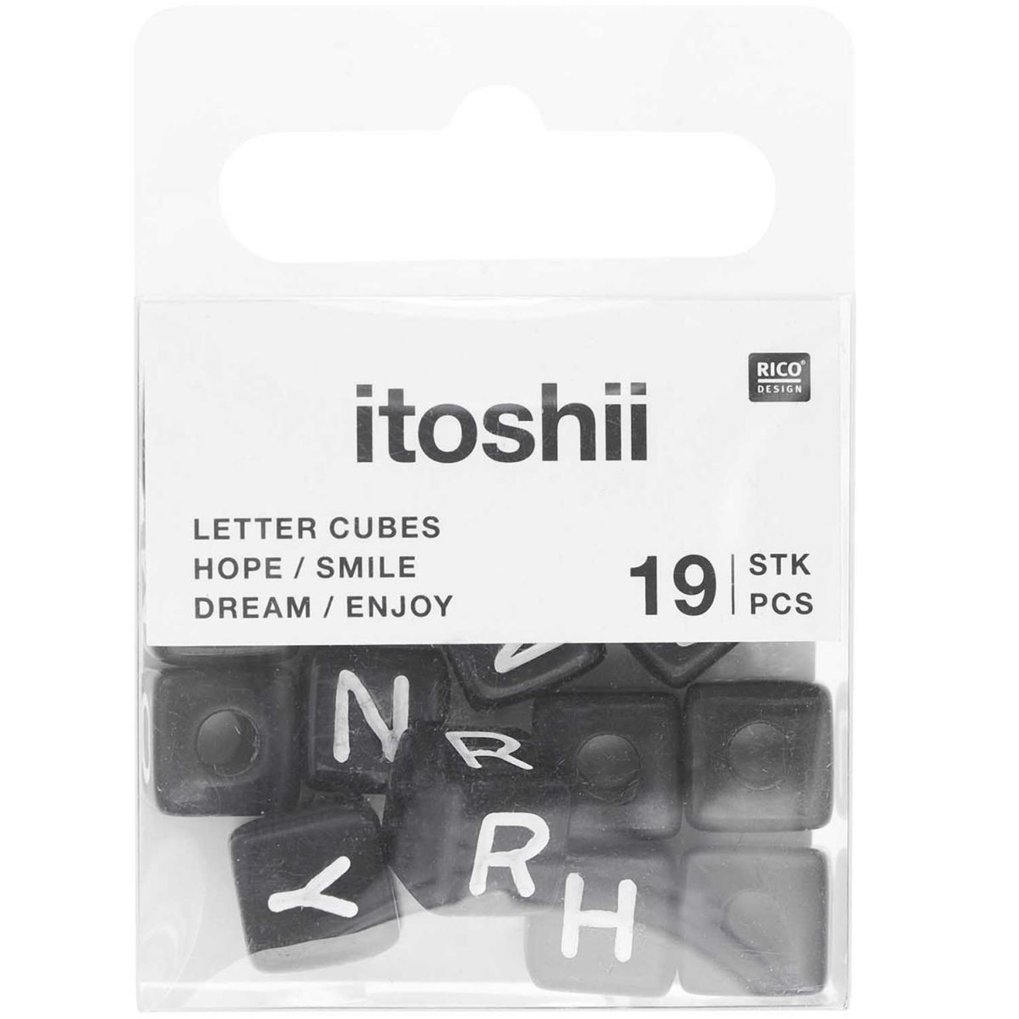 RICO DESIGN Itoshii parck de 19 perles ponii noires hope smile dream enjoy