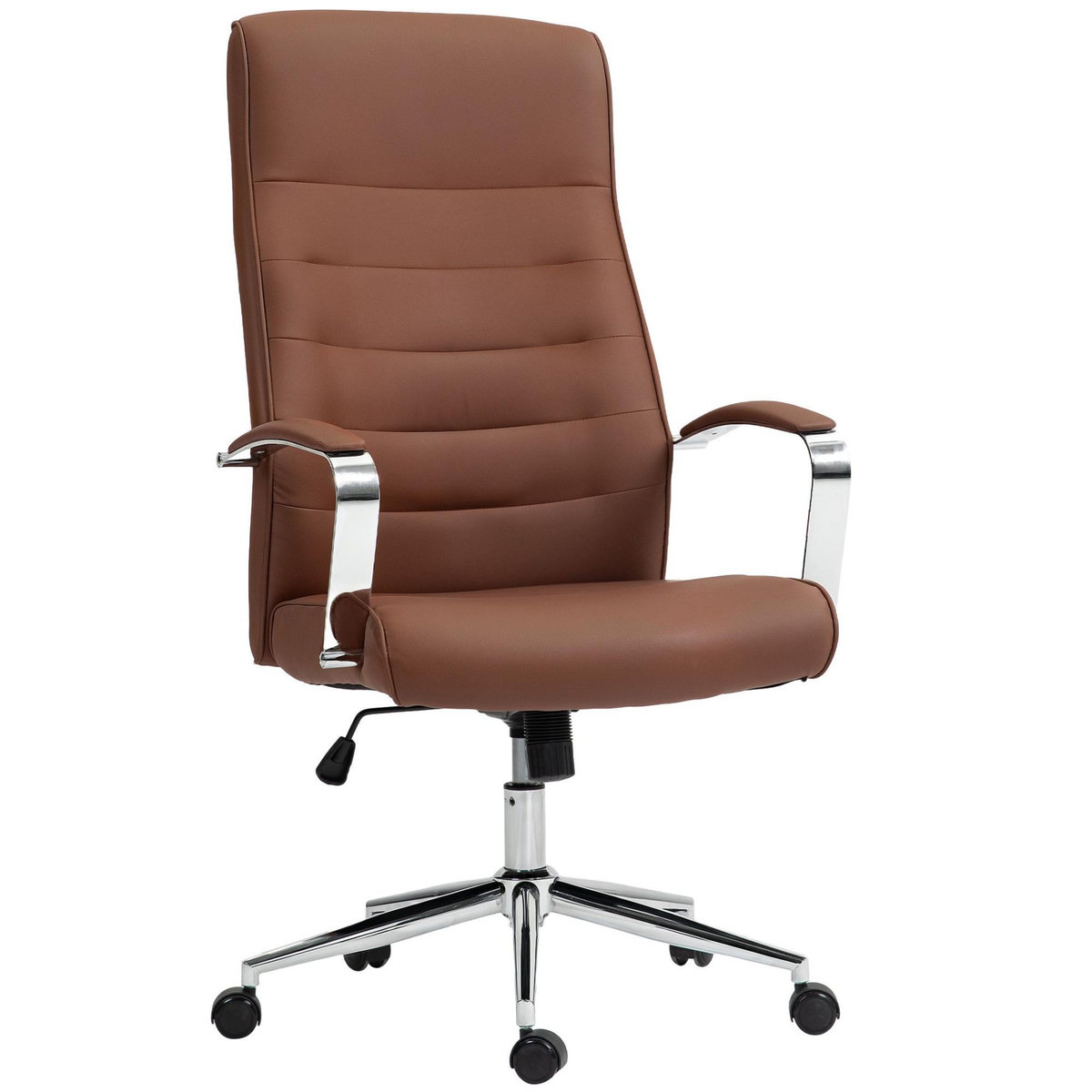 HOMCOM Chaise de bureau direction ergonomique réglable métal chromé synthétique marron