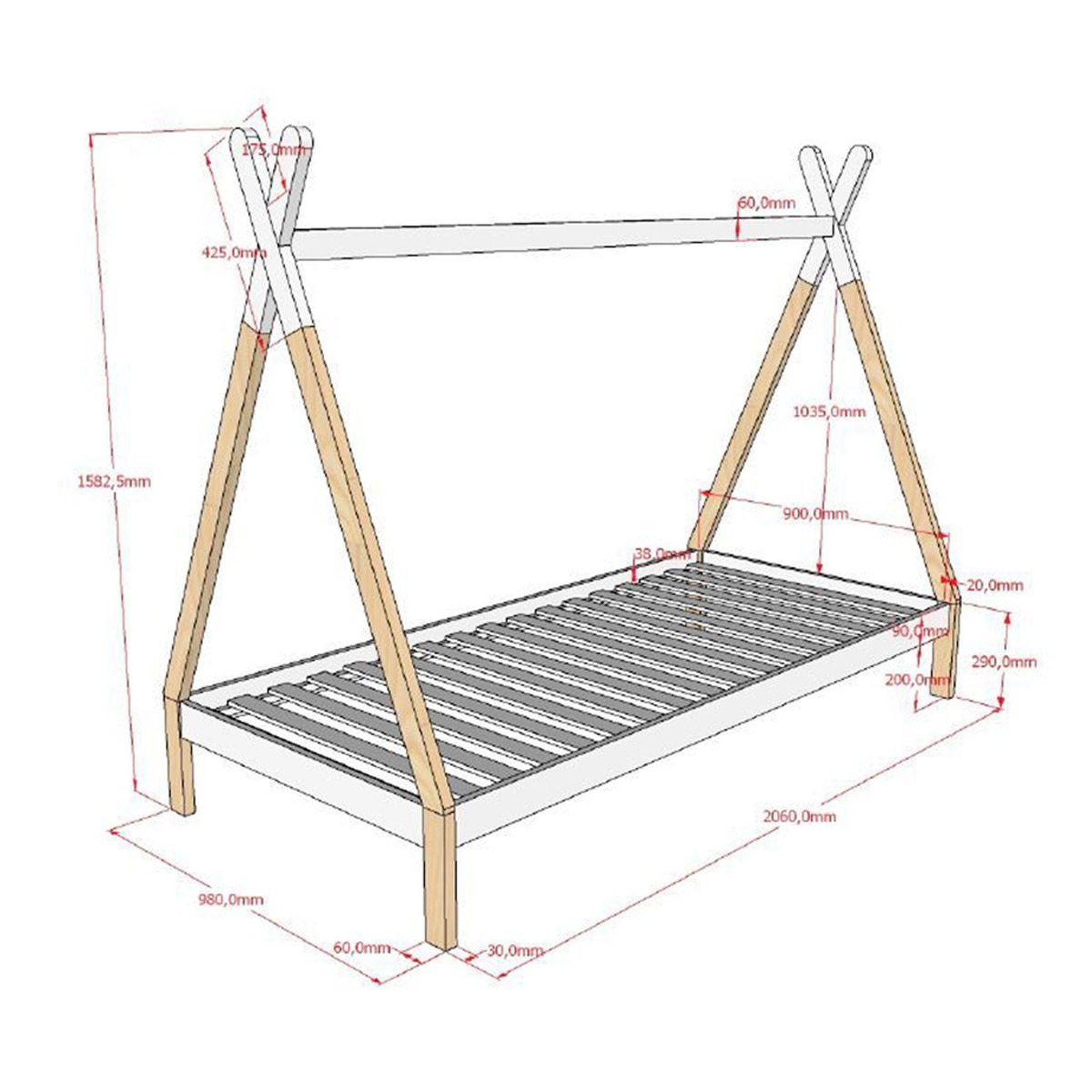 Voir la diapositive 6 : Paris Prix Pack - lit enfant, tiroir & voile  tipi  90x200cm blanc & naturel