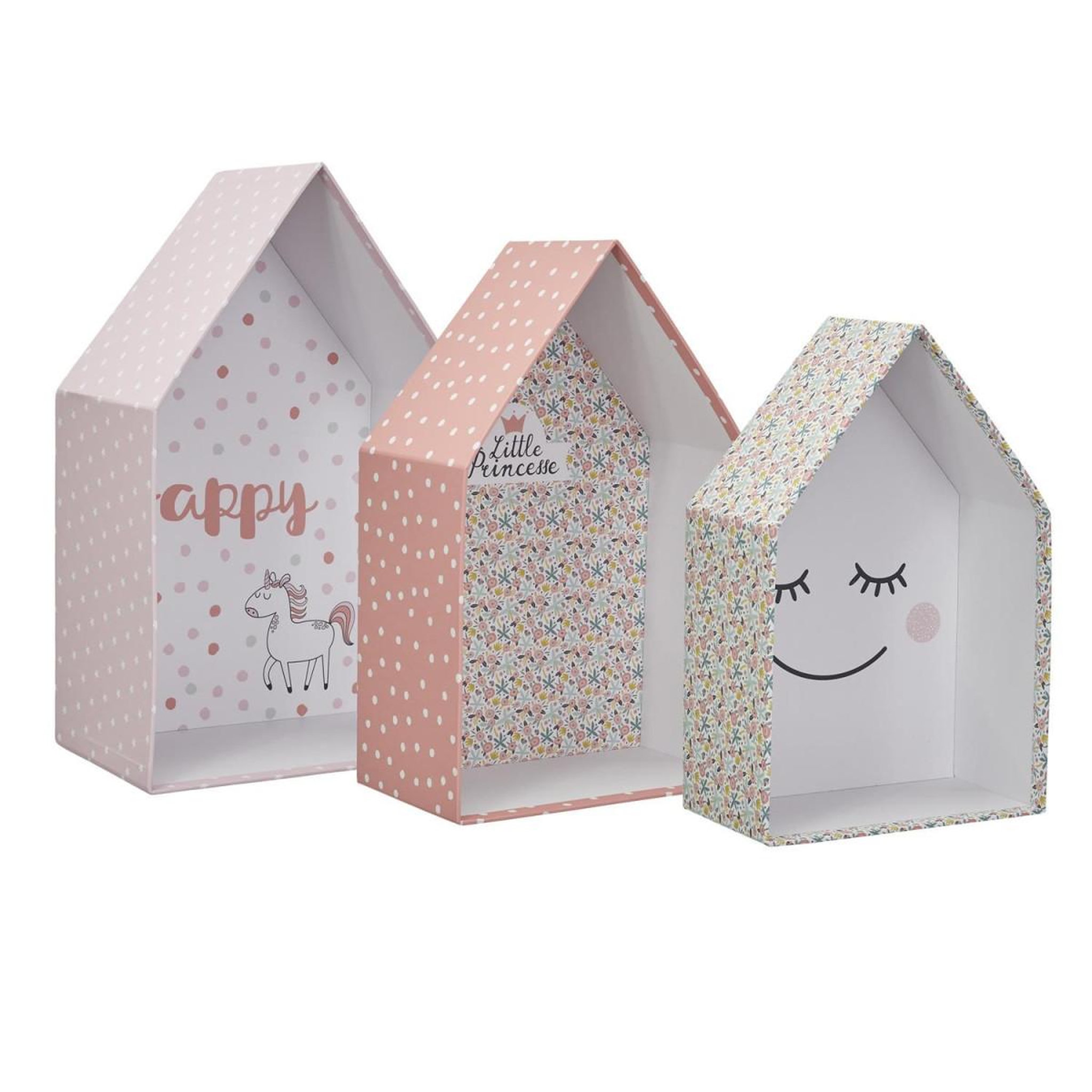 Voir la diapositive 2 : HOME DECO KIDS Lot de 3 boîtes gigognes  maison fille  32cm rose