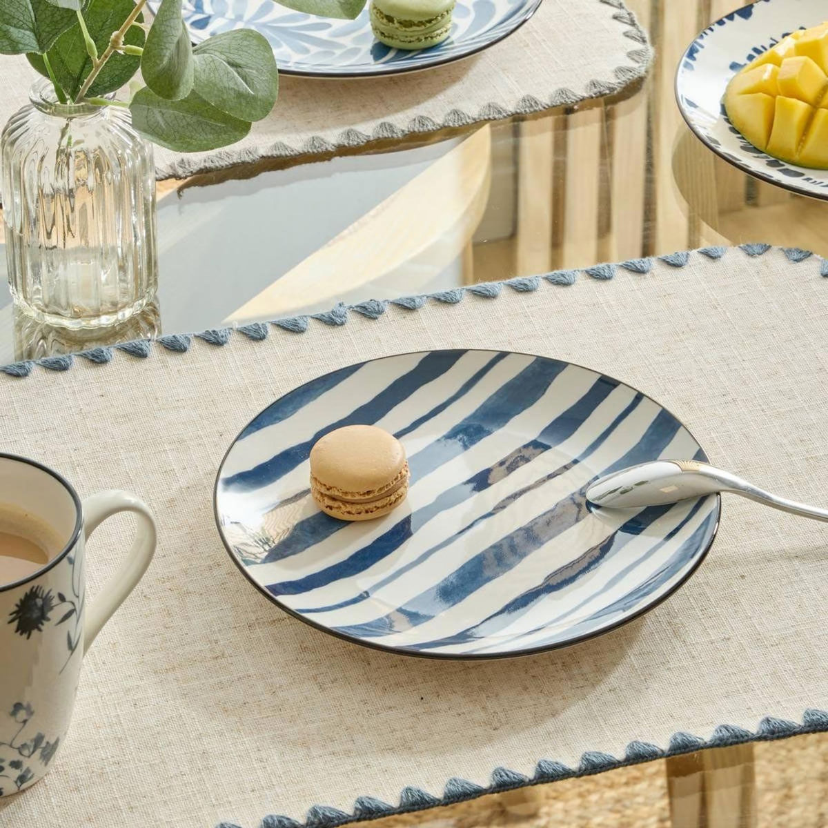 SECRET DE GOURMET Lot de 6 Assiettes à Dessert  Umami Rayure  19cm Bleu