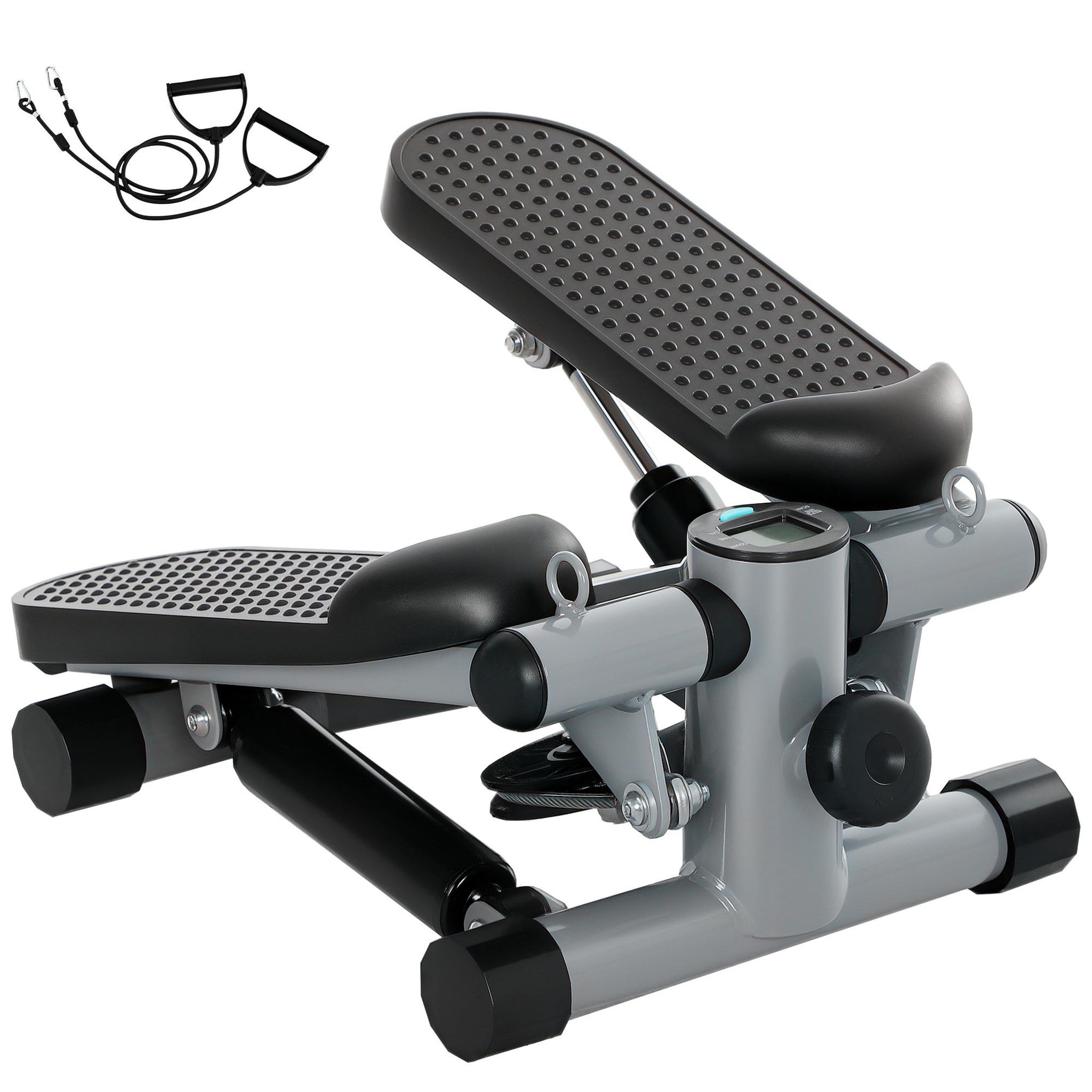 HOMCOM Mini stepper fitness réglable 2 bandes de résistance incluses écran lcd multifonction gris
