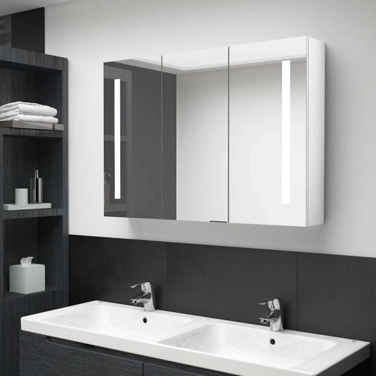 VIDAXL Armoire de salle de bain à miroir LED 89x14x62cm Blanc brillant