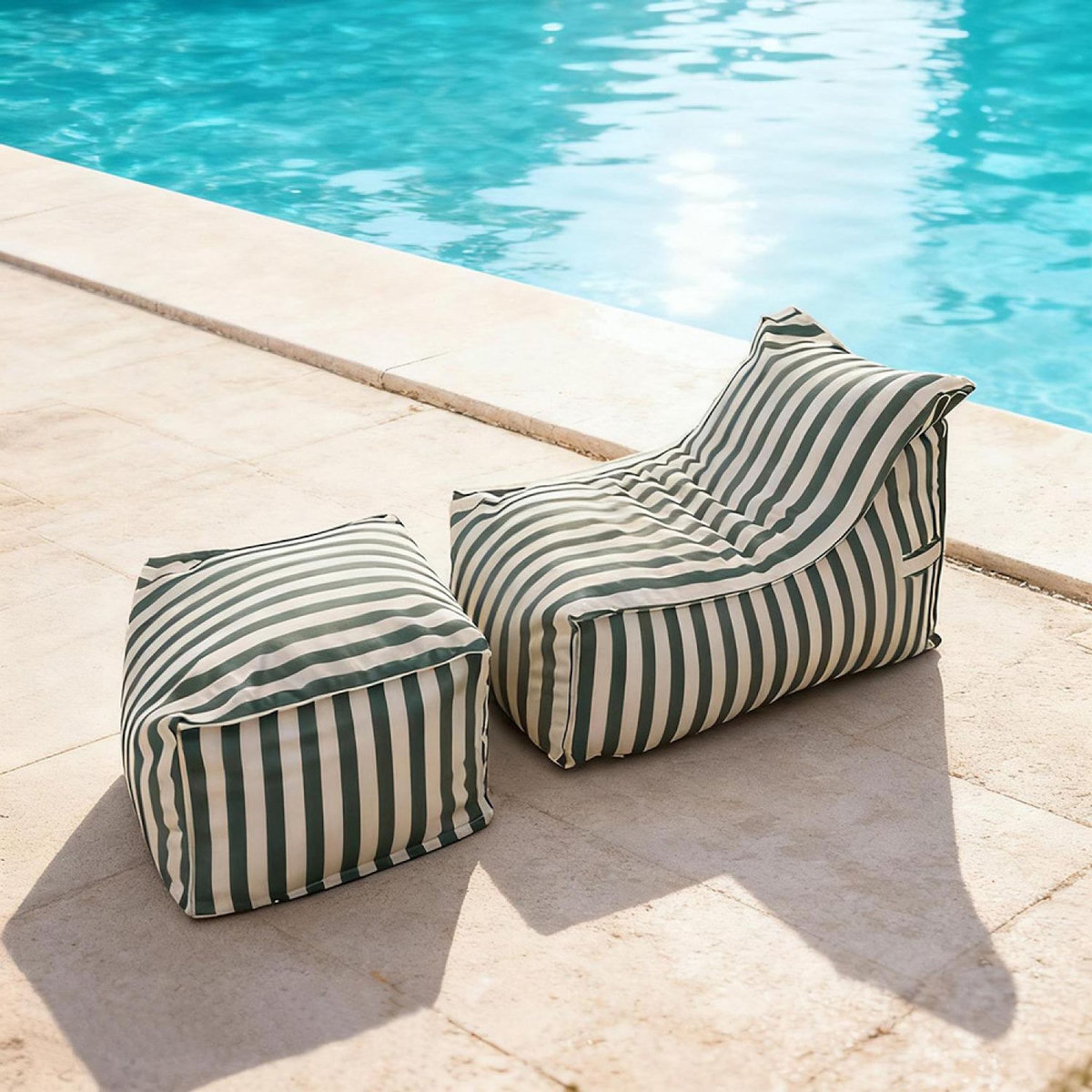 CONCEPT USINE Ensemble de poufs d'extérieur rayés vert déperlant POSITANO