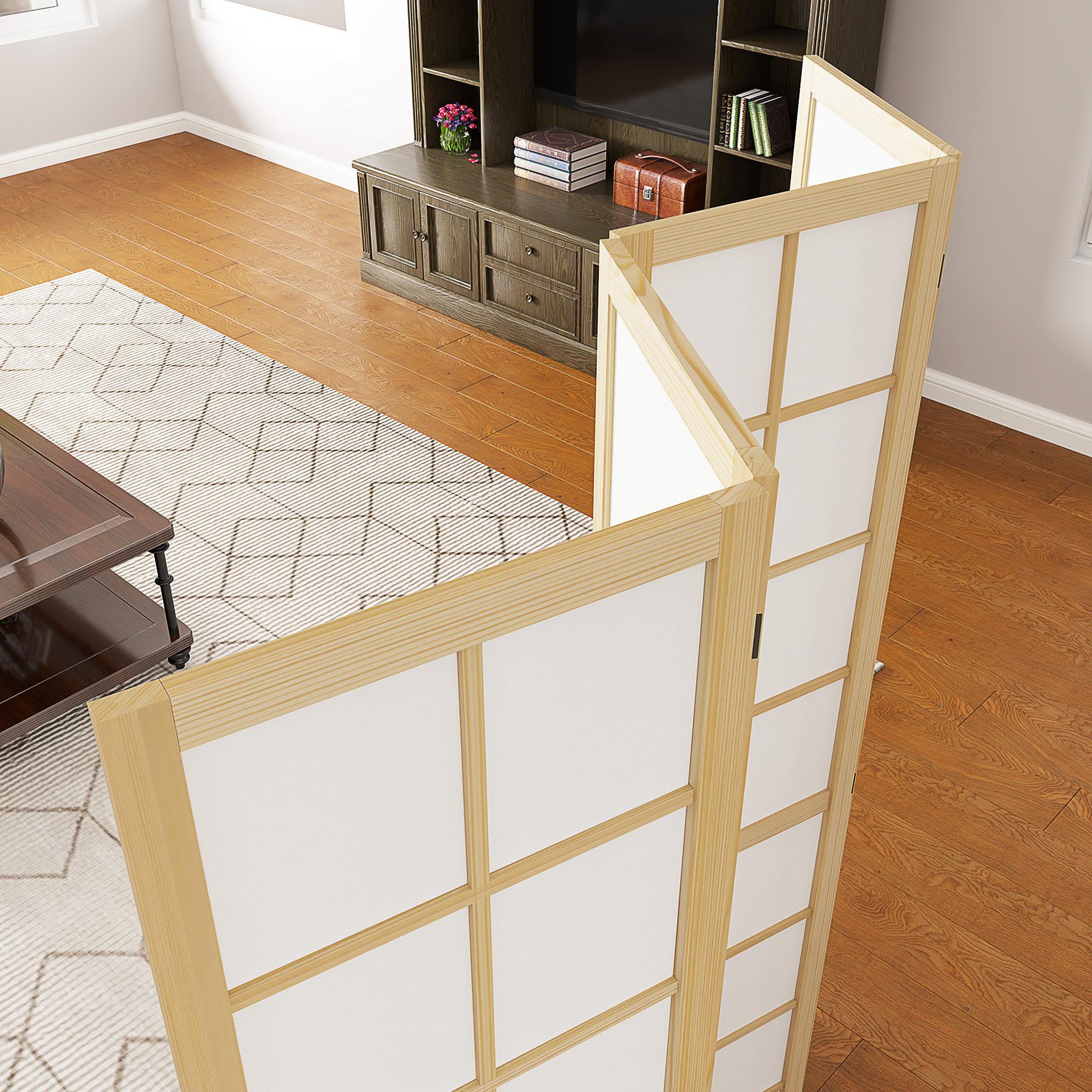 Voir la diapositive 6 : HOMCOM Paravent intérieur pliable 4 panneaux 160 x 170 cm séparateur de pièce bois pin non tissé blanc