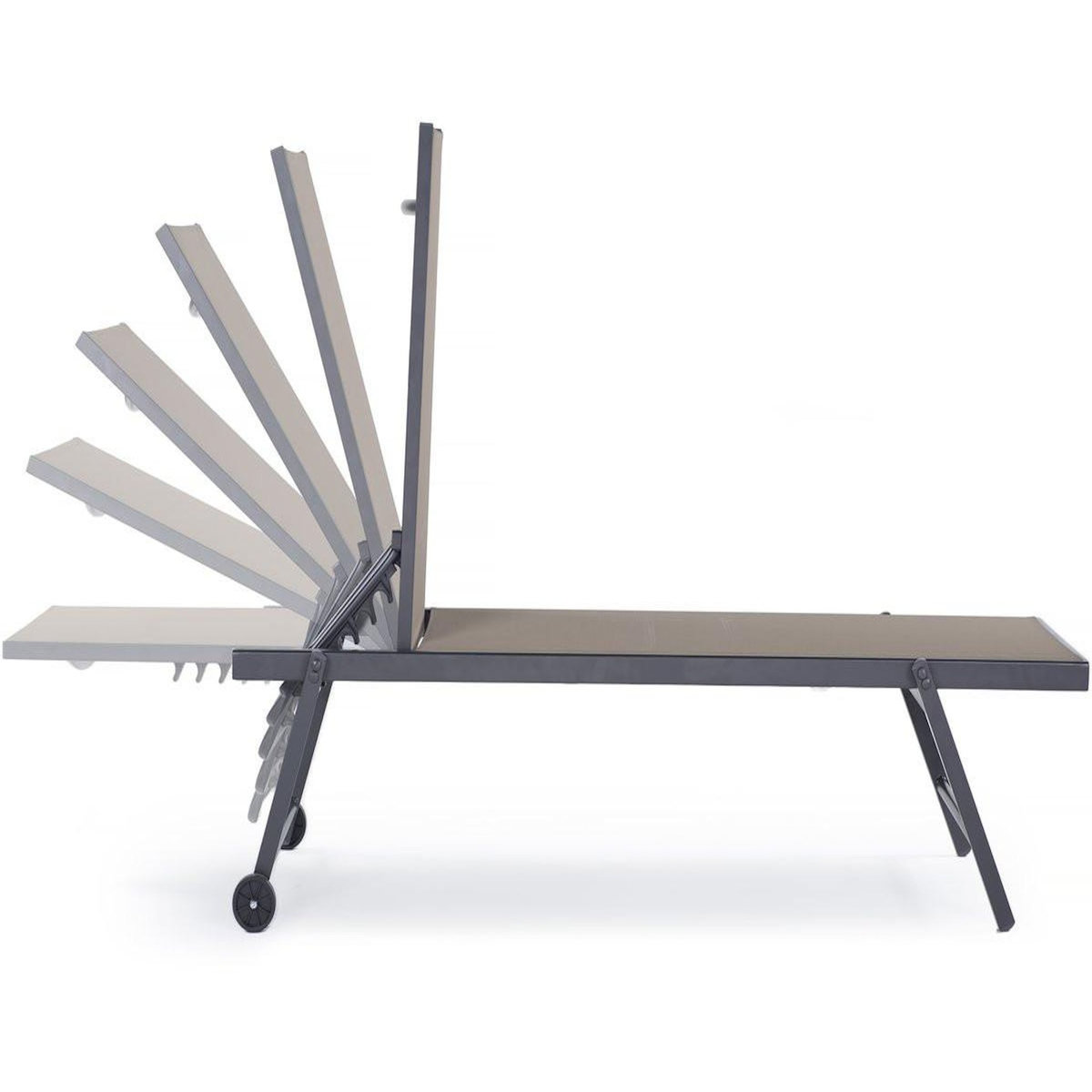 Habitat et Jardin Lot de 2 bains de soleil textilène aluminium  Jolia  - Gris foncé / Taupe