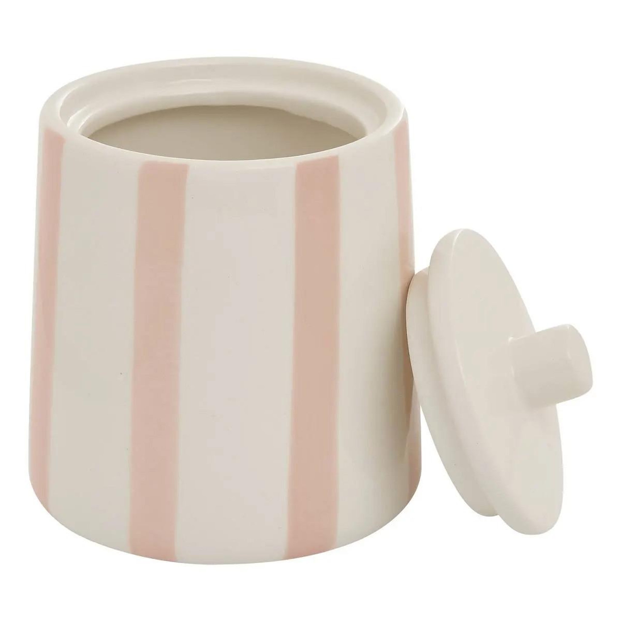 Voir la diapositive 2 : FIVE Pot à cotons en céramique  strio  12cm rose