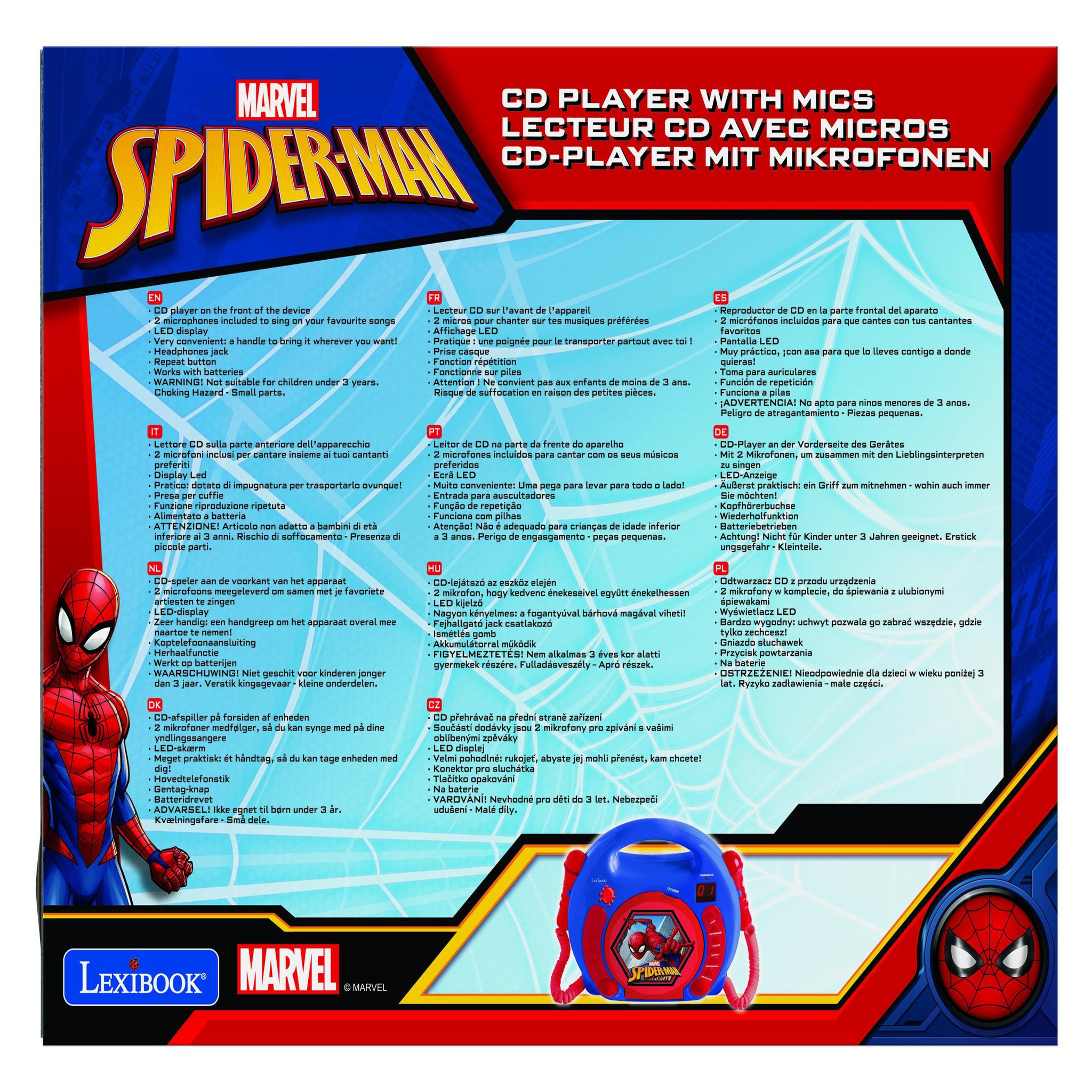Voir la diapositive 6 : Lexibook Lecteur CD portable avec 2 microphones SpiderMan