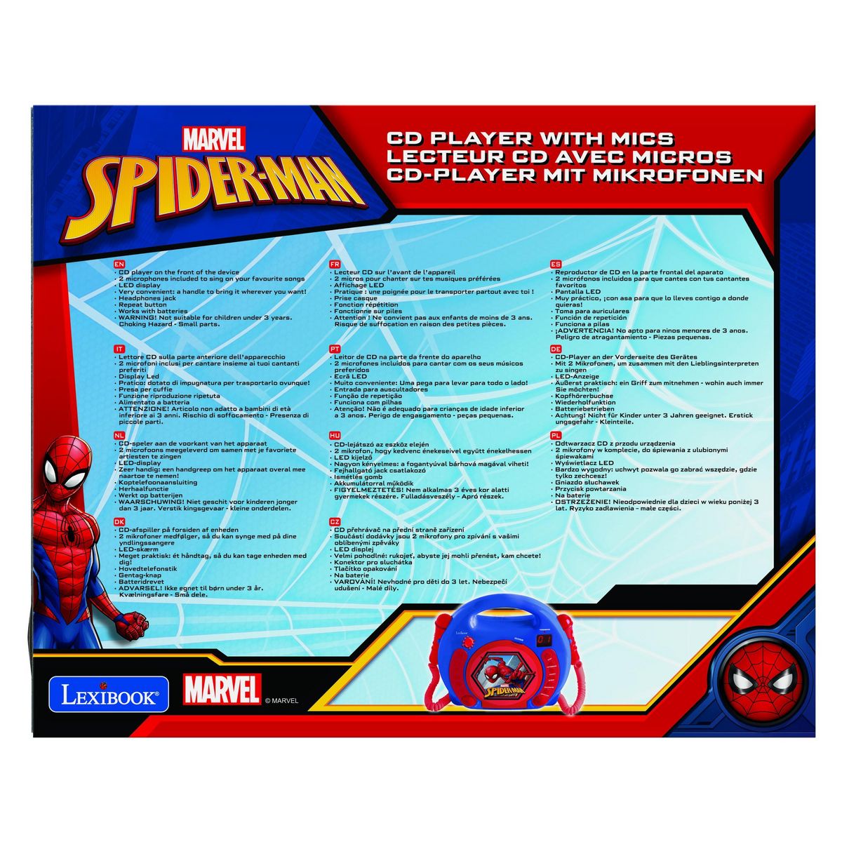 Lexibook Lecteur CD portable avec 2 microphones SpiderMan