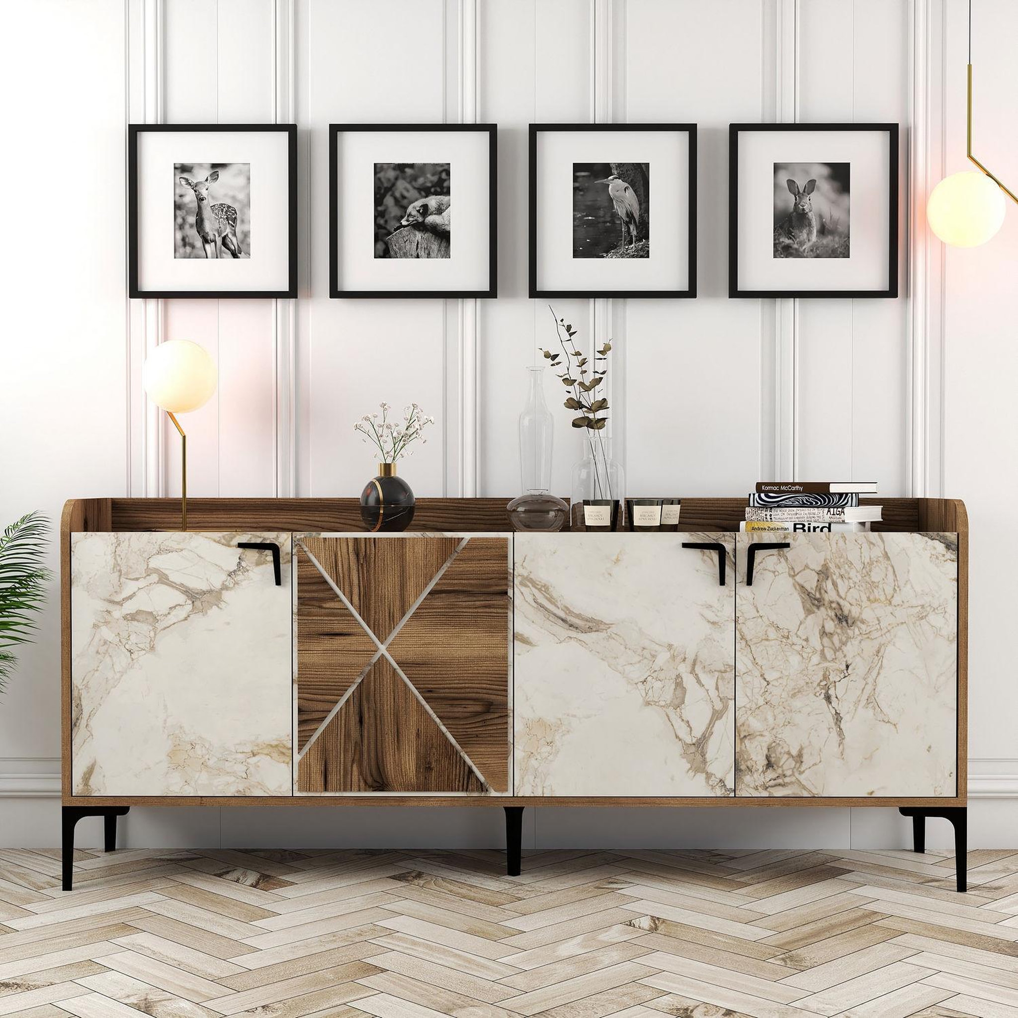 Voir la diapositive 2 : Habitat et Jardin Buffet en bois  venedik  - 180 x 35 x 78 cm - blanc marbré