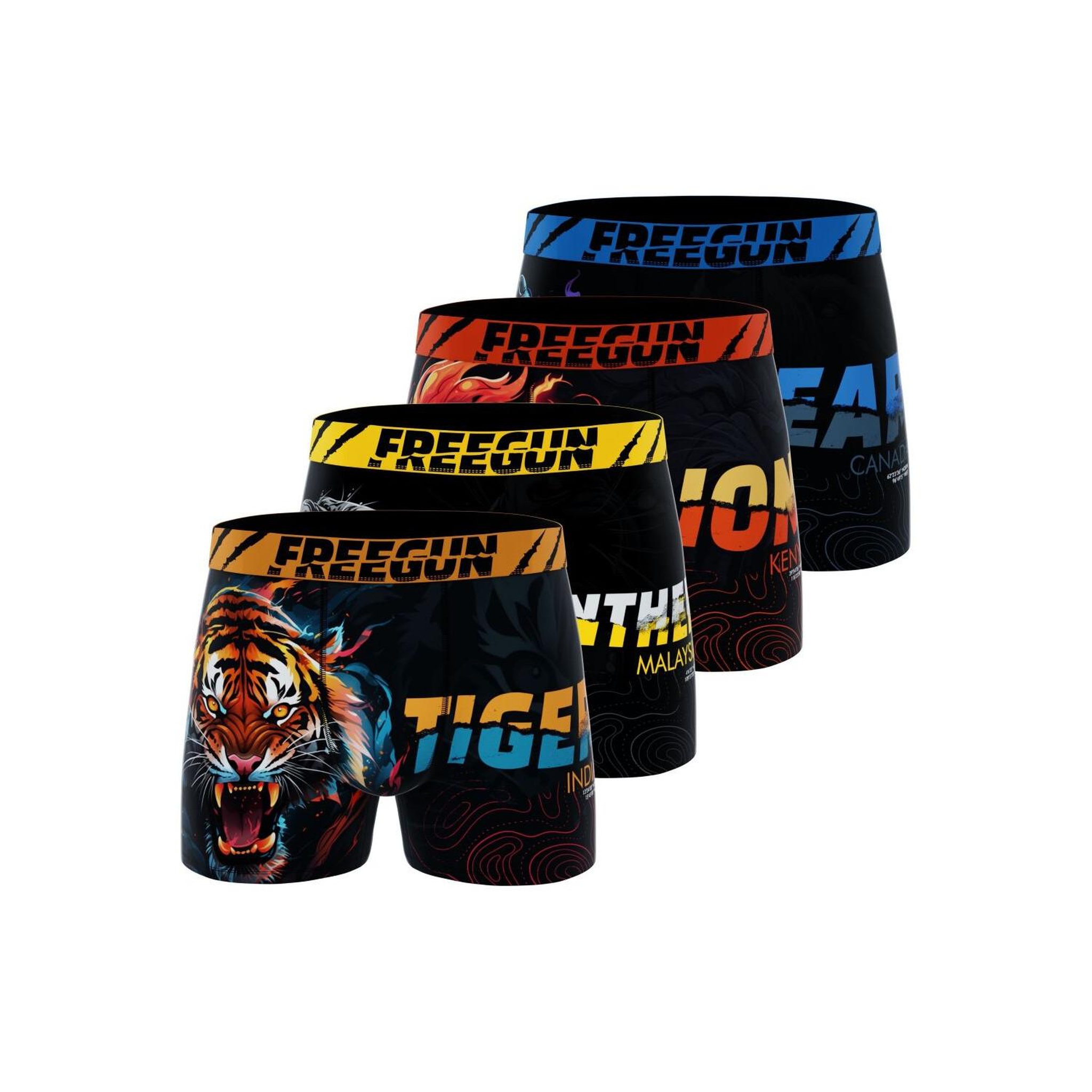 Voir la diapositive 1 : FREEGUN Lot de 4 boxers homme wild animals