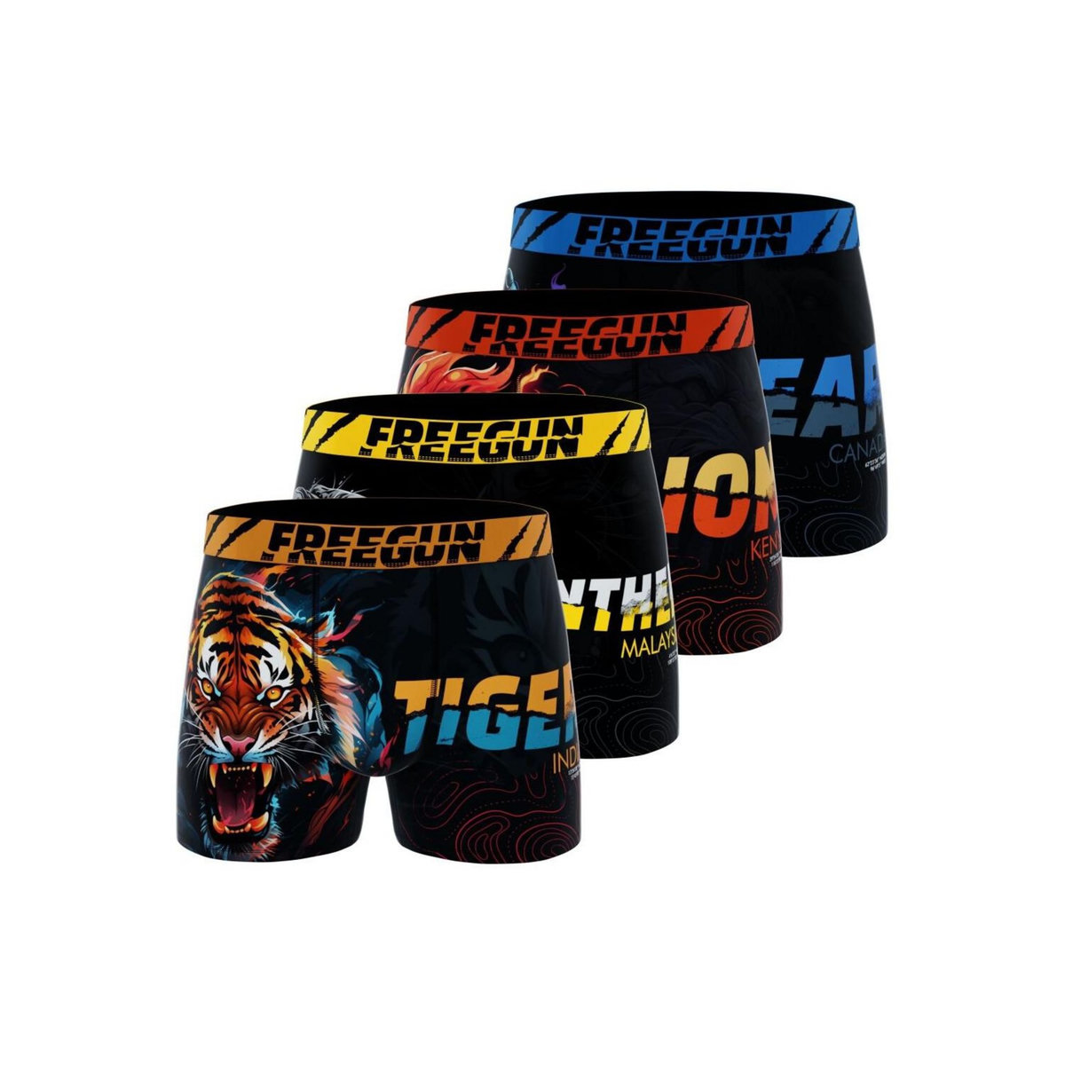 FREEGUN Lot de 4 boxers homme Wild Animals