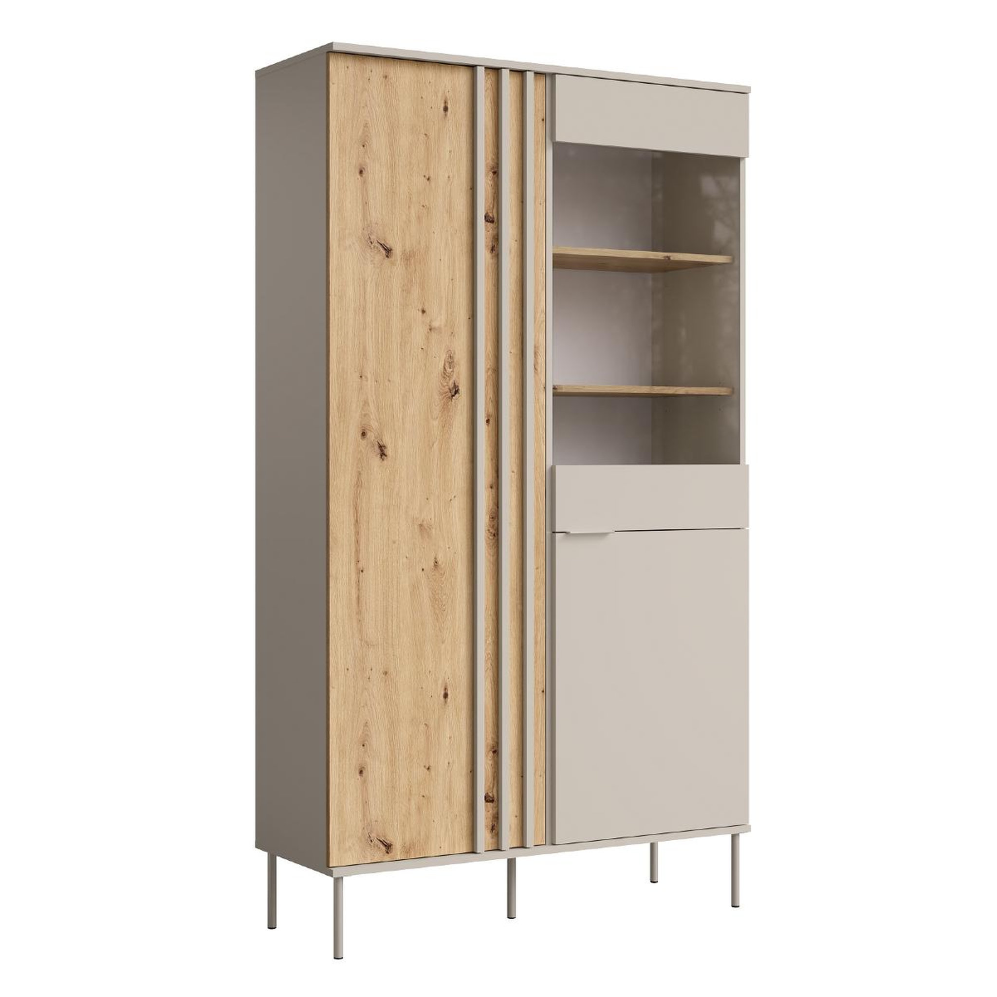 JLC KREATION Vitrine 2 portes moderne beige et bois irina