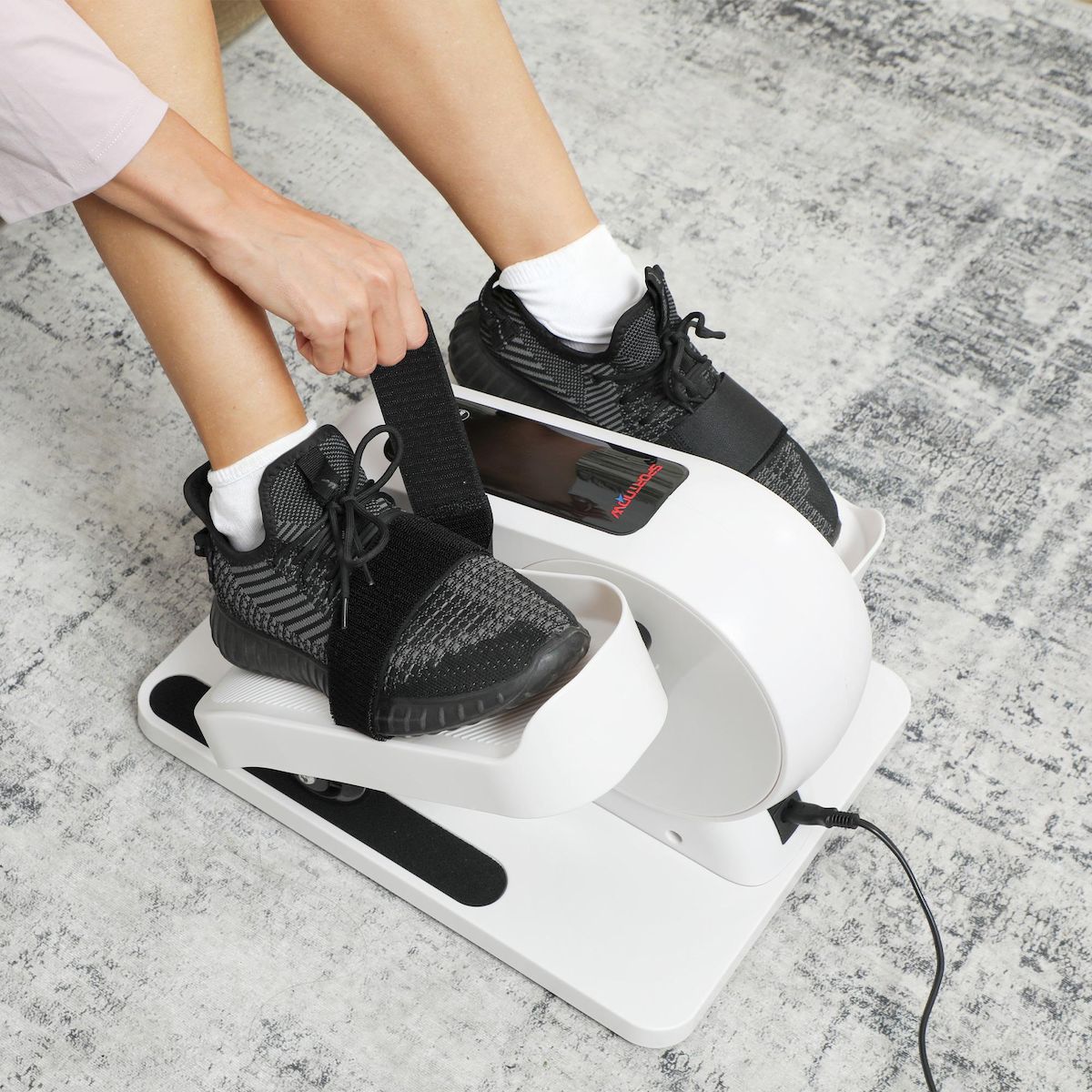 HOMCOM Mini vélo elliptique électrique - résistance réglable, compteur LCD - télécommande - noir blanc