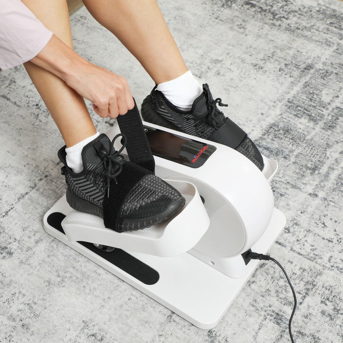 HOMCOM Mini vélo elliptique électrique - résistance réglable, compteur LCD - télécommande - noir blanc