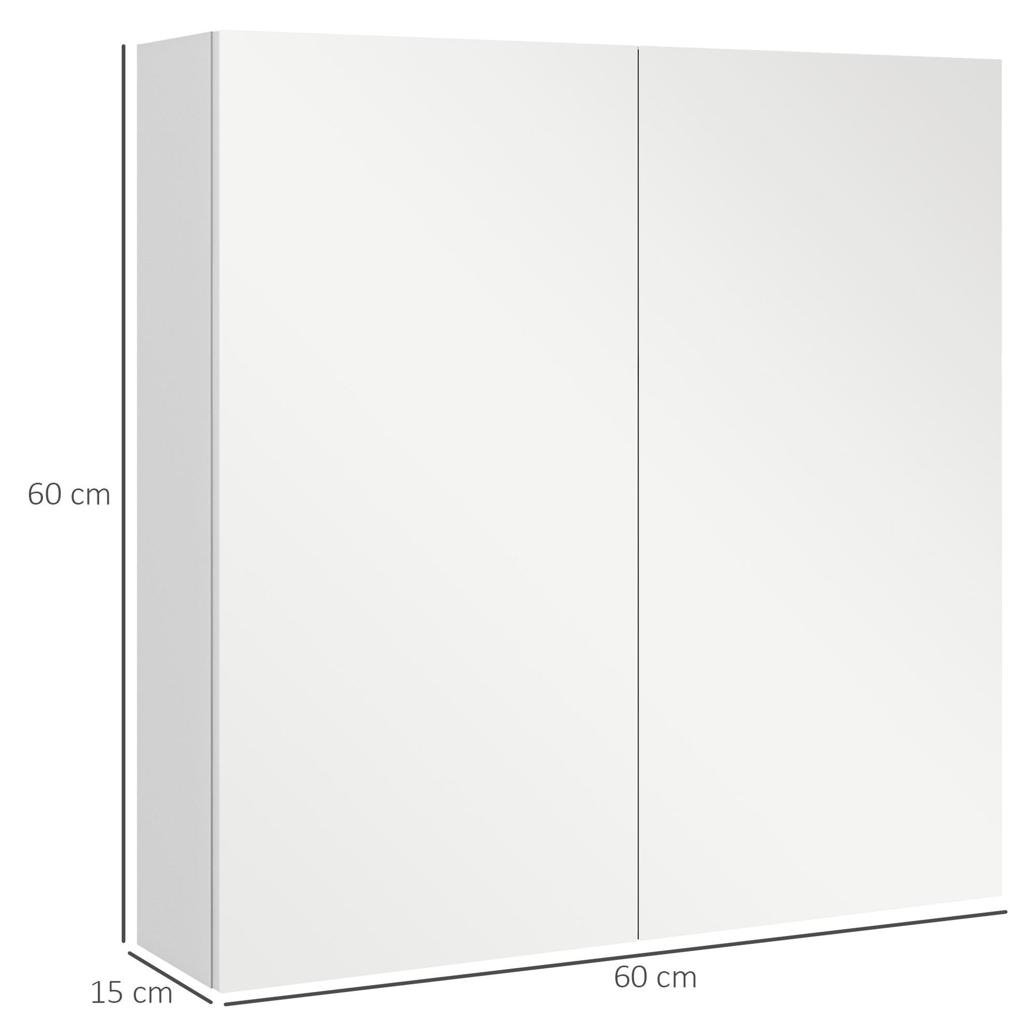 Voir la diapositive 3 : KLEANKIN Armoire miroir de salle de bain armoire murale double portes et étagères dim. 60l x 15l x 60h cm mdf blanc