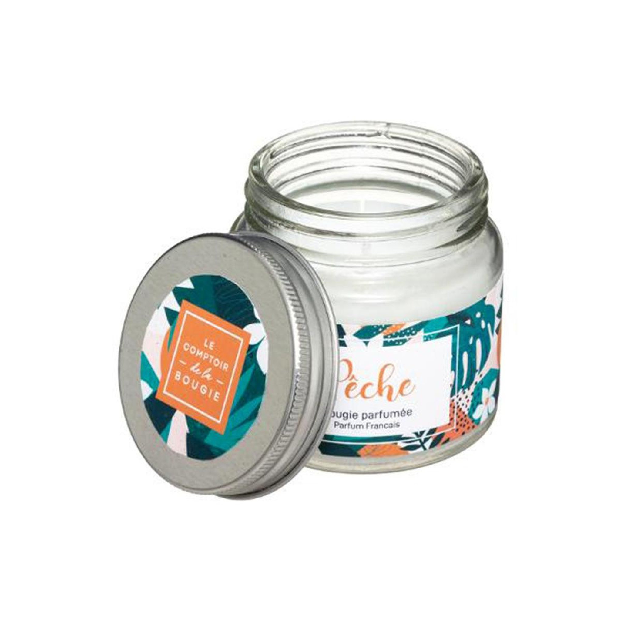 Voir la diapositive 2 : COMPTOIR DE LA BOUGIE Bougie parfumée en verre  bocal  65g pêche