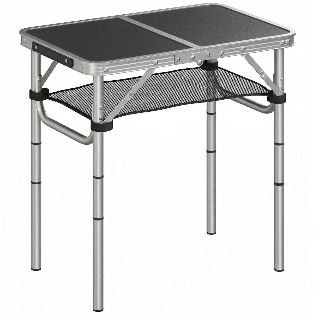 OUTSUNNY Table de camping pliable réglable alu noir avec rangement filet