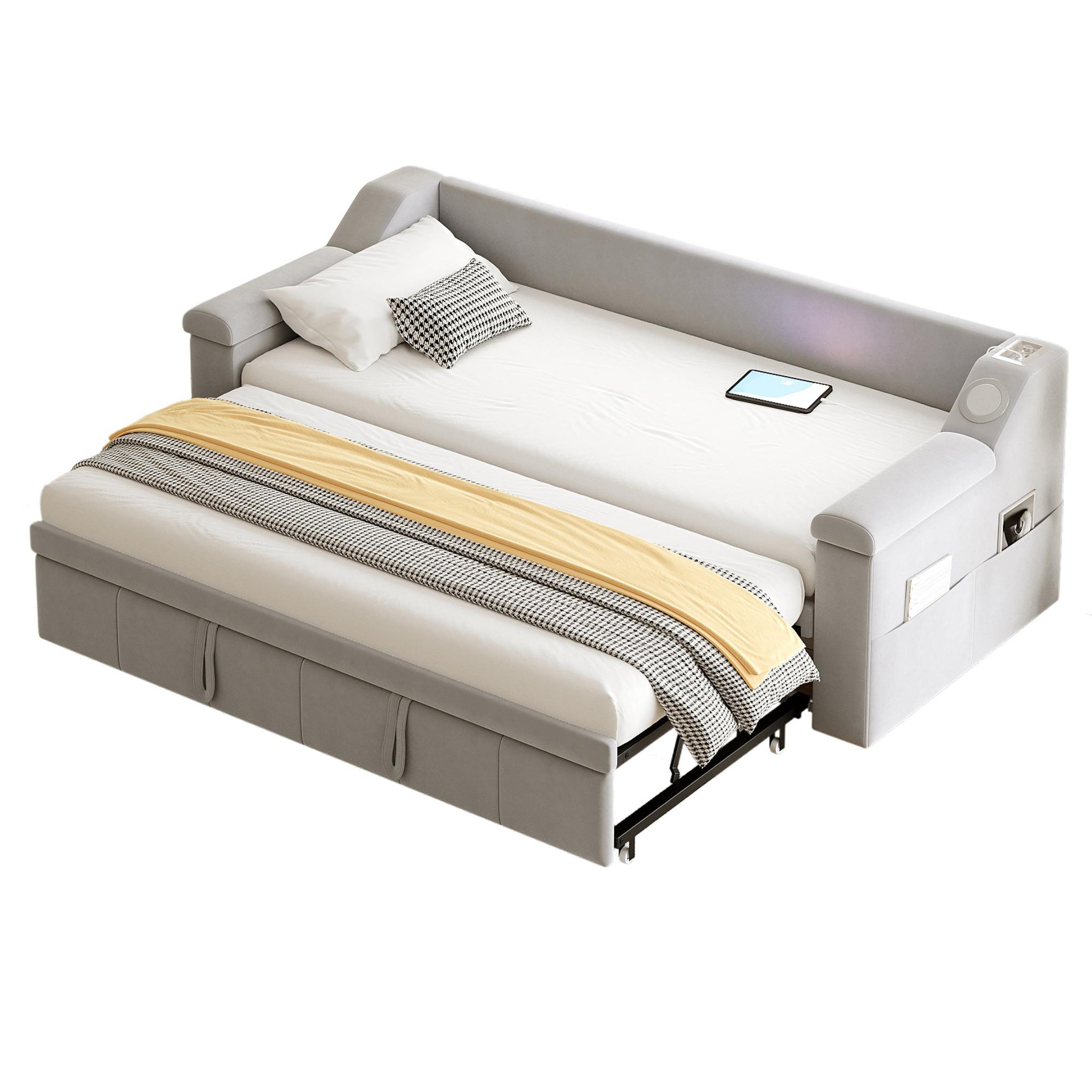 Voir la diapositive 1 : MERAX Lit banquette gigogne rembourré 90x190(180x190)cm