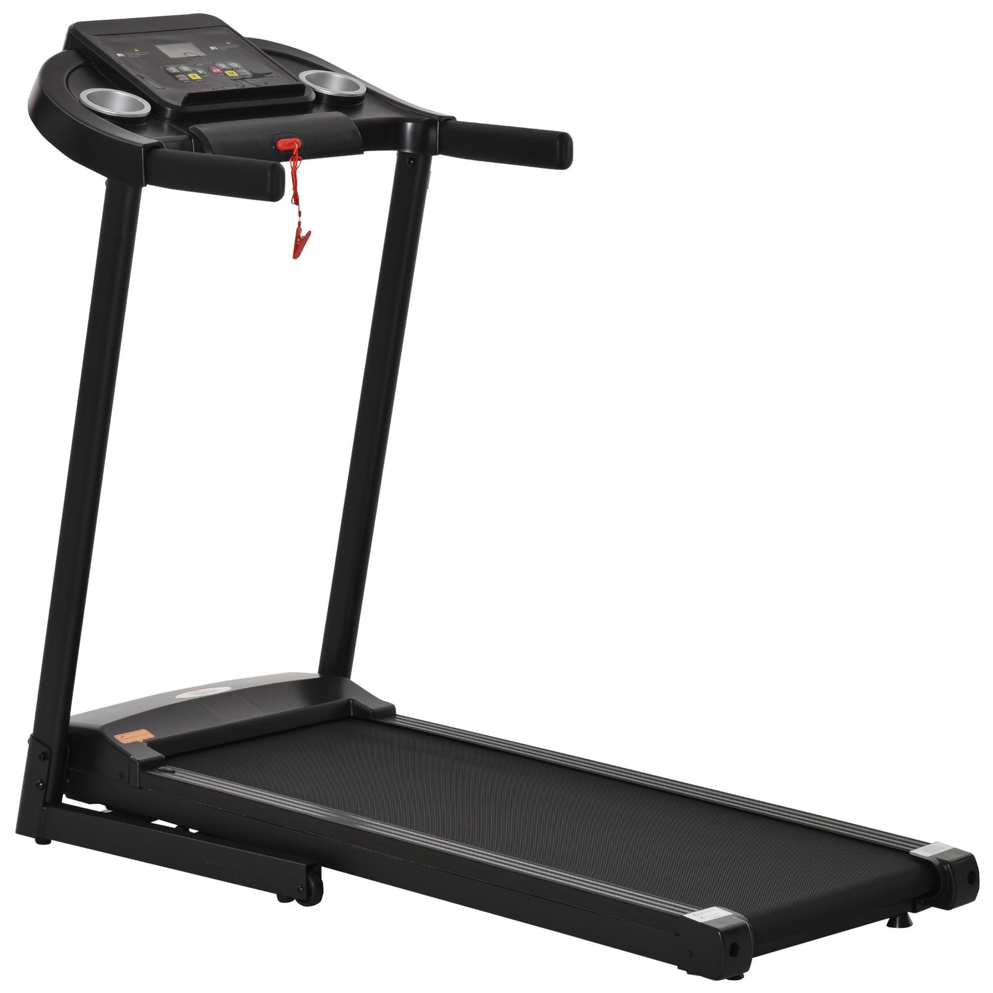 Voir la diapositive 1 : HOMCOM Tapis de course électrique pliable 500 W - V. max. 12 Km/h - écran LED multifonction - 12 programmes - 2 porte-gobelets - support smartphone - acier ABS noir