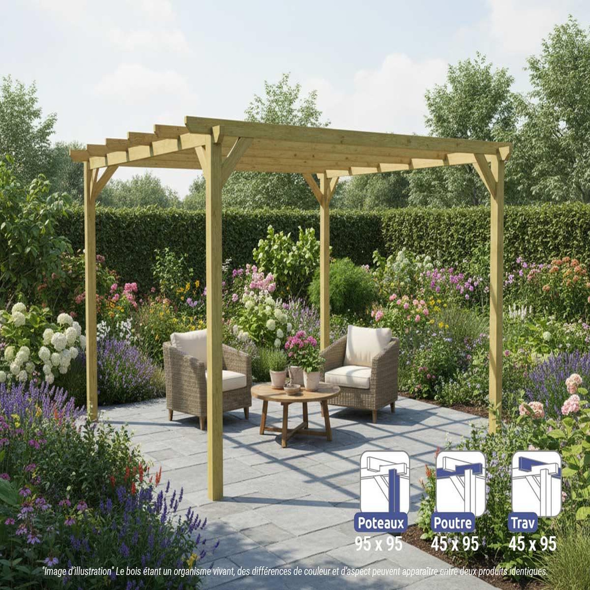 JARDIDECO Pergola massive en bois tours 420 x 420 cm - maderland