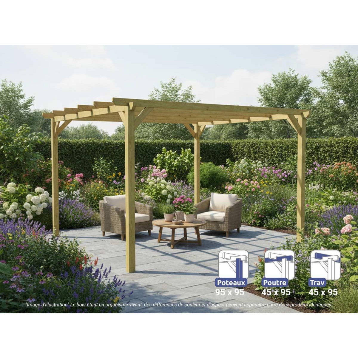 JARDIDECO Pergola massive en bois Tours 420 x 420 cm - Maderland