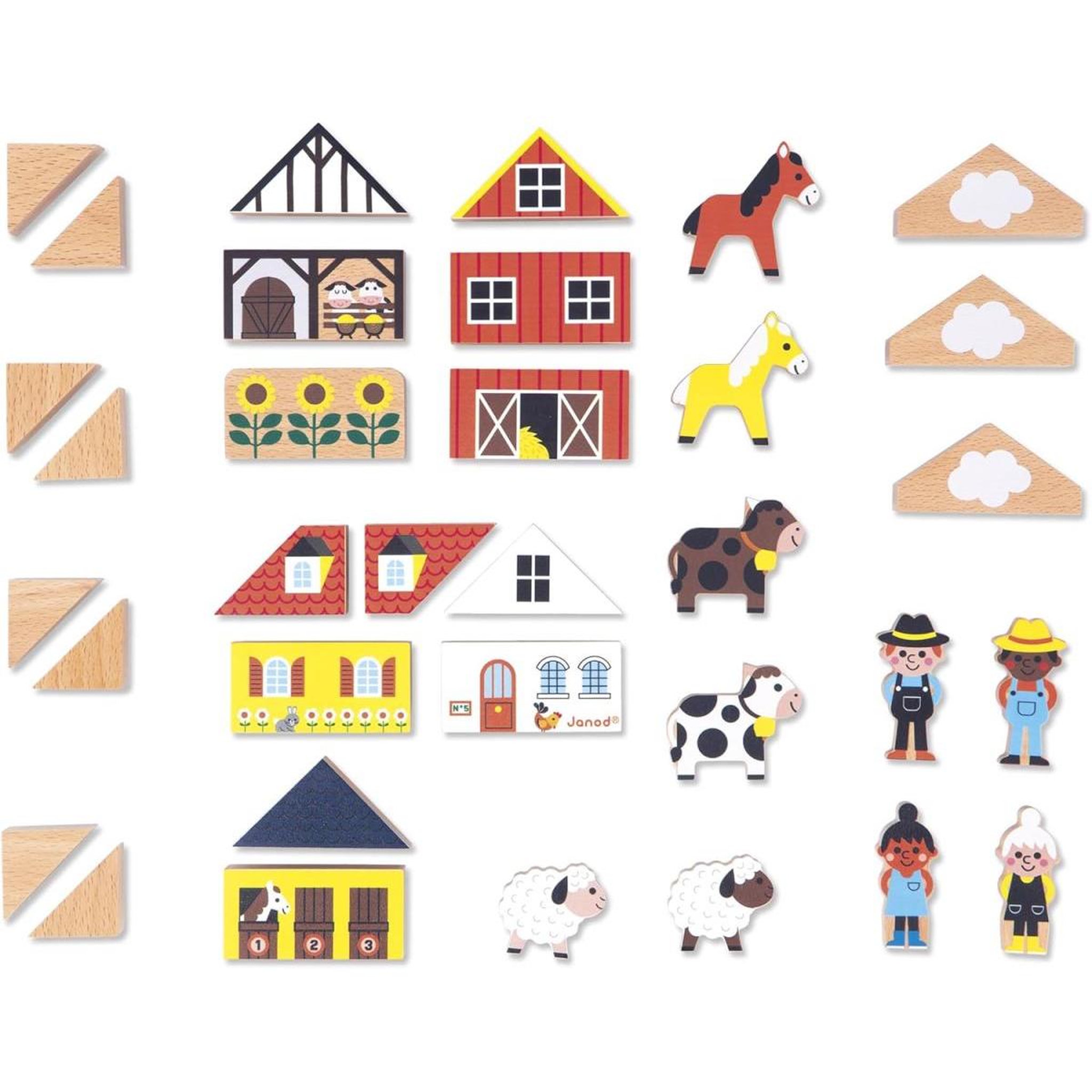 Voir la diapositive 4 : Juratoys-Janod Set de 34 blocs en bois Thème Campagne