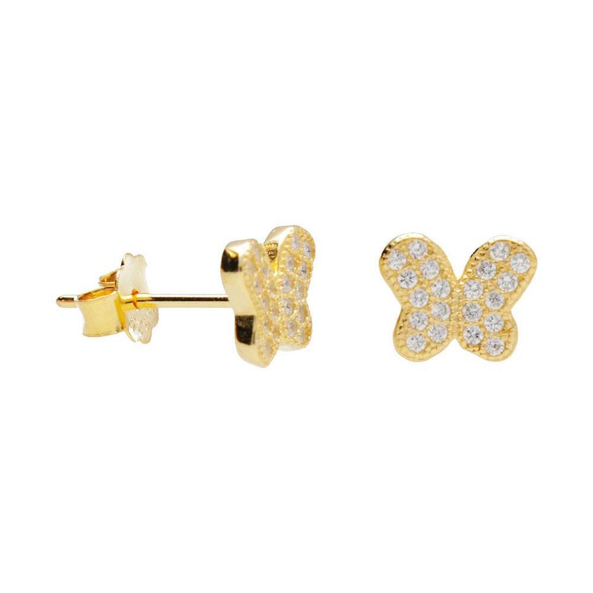 L'ATELIER D'AZUR Boucles d'Oreilles Argent 925/000 Doré - Papillon Pavé de Zirconiums