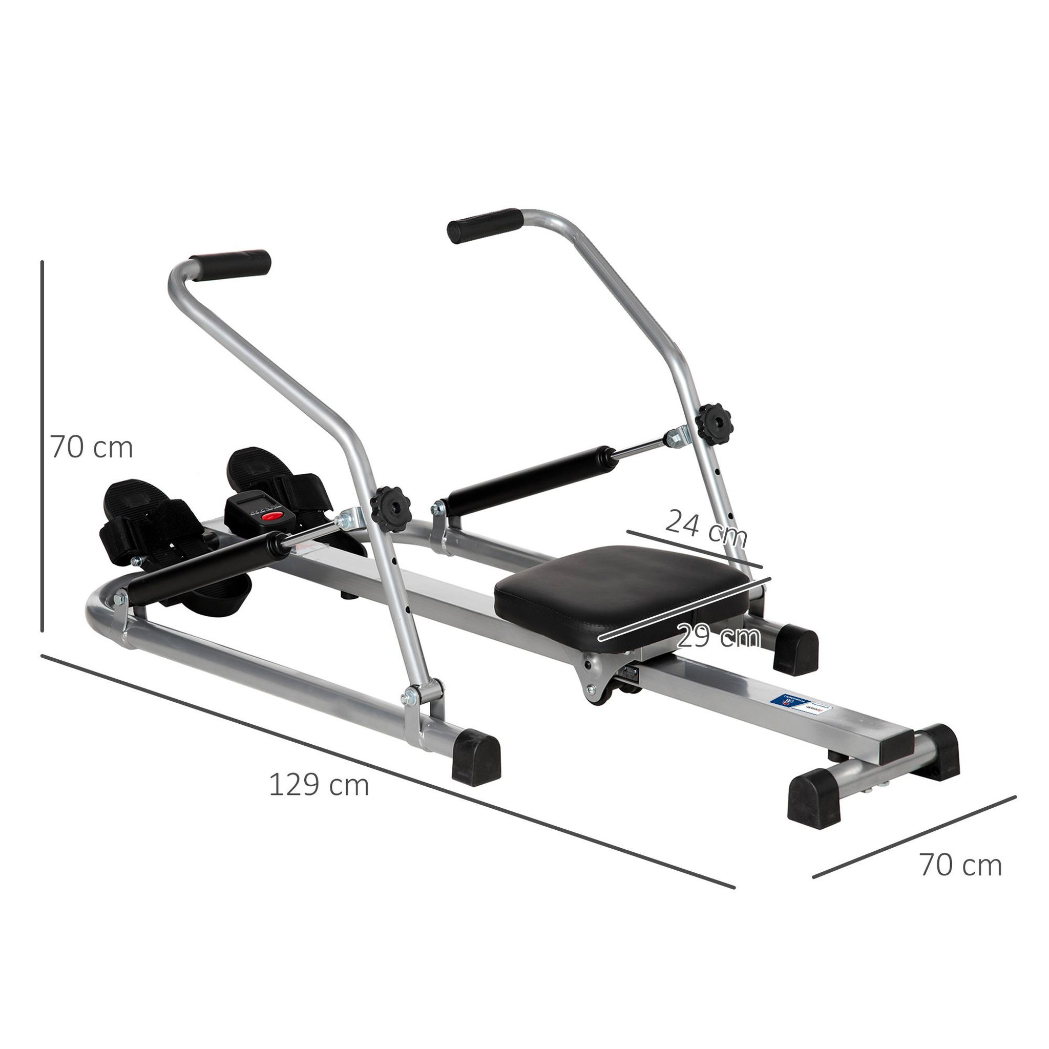 Voir la diapositive 3 : HOMCOM Rameur d'appartement pliable - collaboration aosom.fr x ffhandball - résistance 3 niv. Écran lcd multifonction - acier abs noir gris
