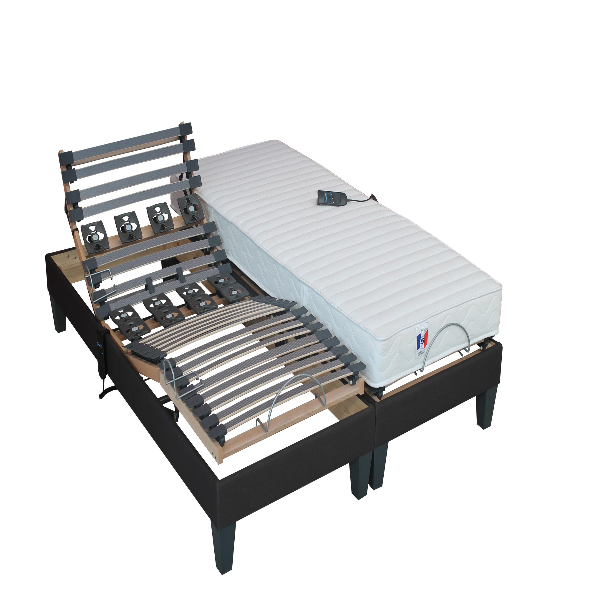 Voir la diapositive 1 : Ensemble relaxtion TPR électrique accueil mousse mémoire de forme + mousse Haute Résilience + sommier  2x80x200 cm DORSOTONIC