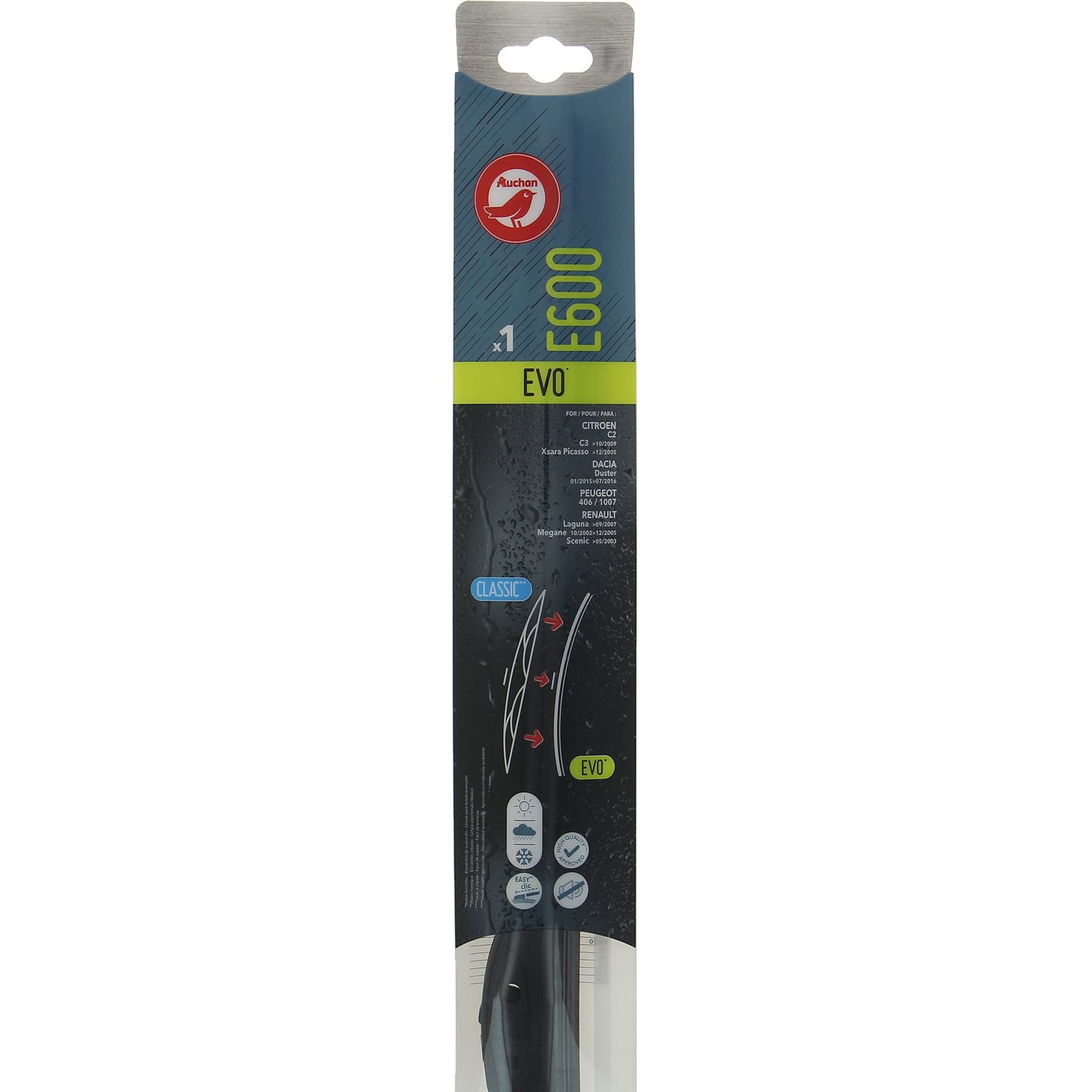 AUCHAN Balai d'essuie-glace EVO E600 60cm pour CITROËN DACIA PEUGEOT RENAULT