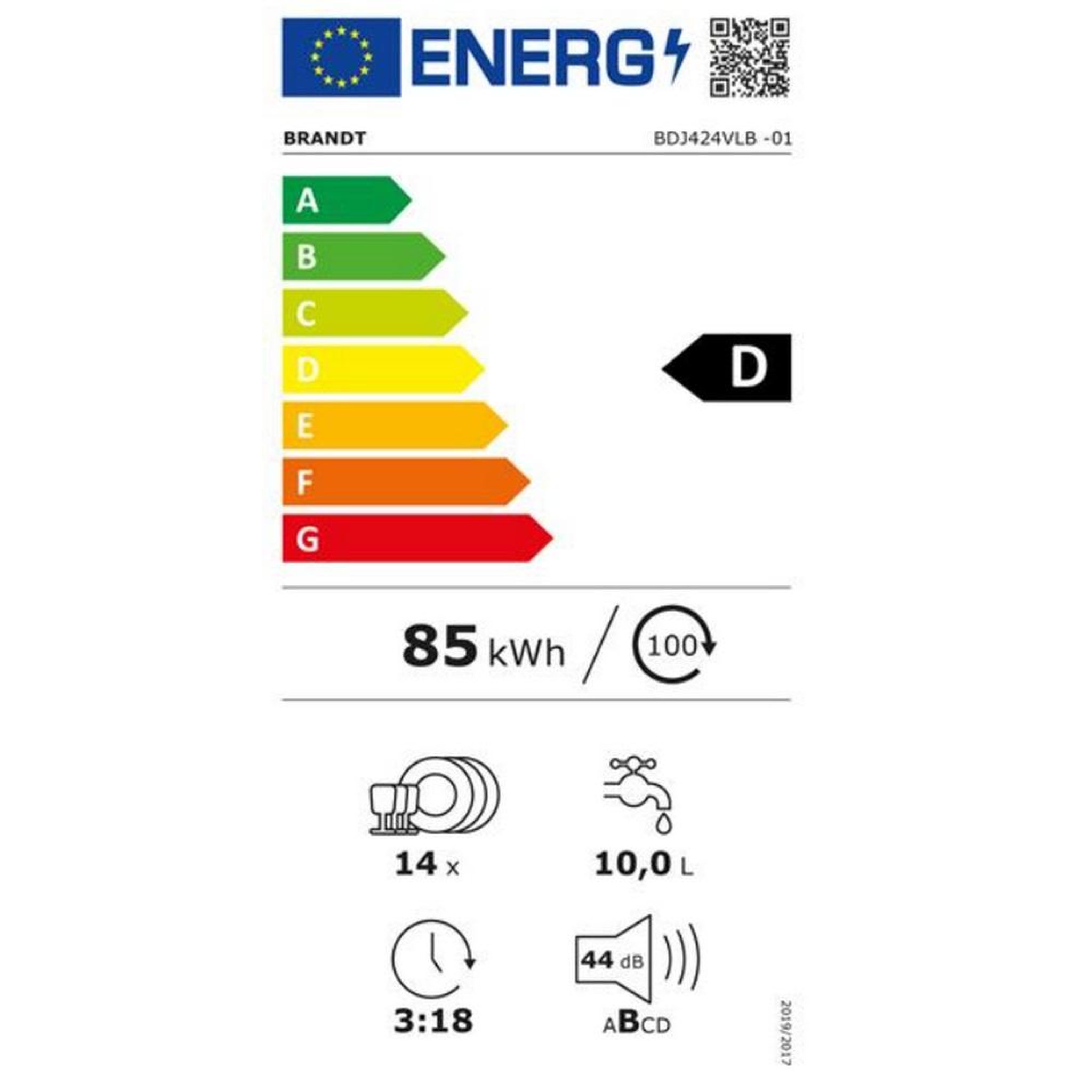 Voir la diapositive 2 : BRANDT Lave-vaisselle tout intégrable 14 couverts 44db - BDJ424VLB